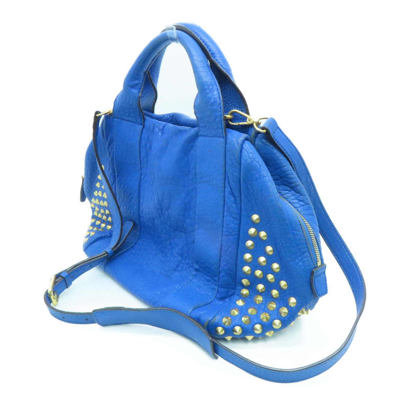 MCM Cowhide Leather 2way Shoulder Bag Gold Buckle Handle Shoulder Bag Blue