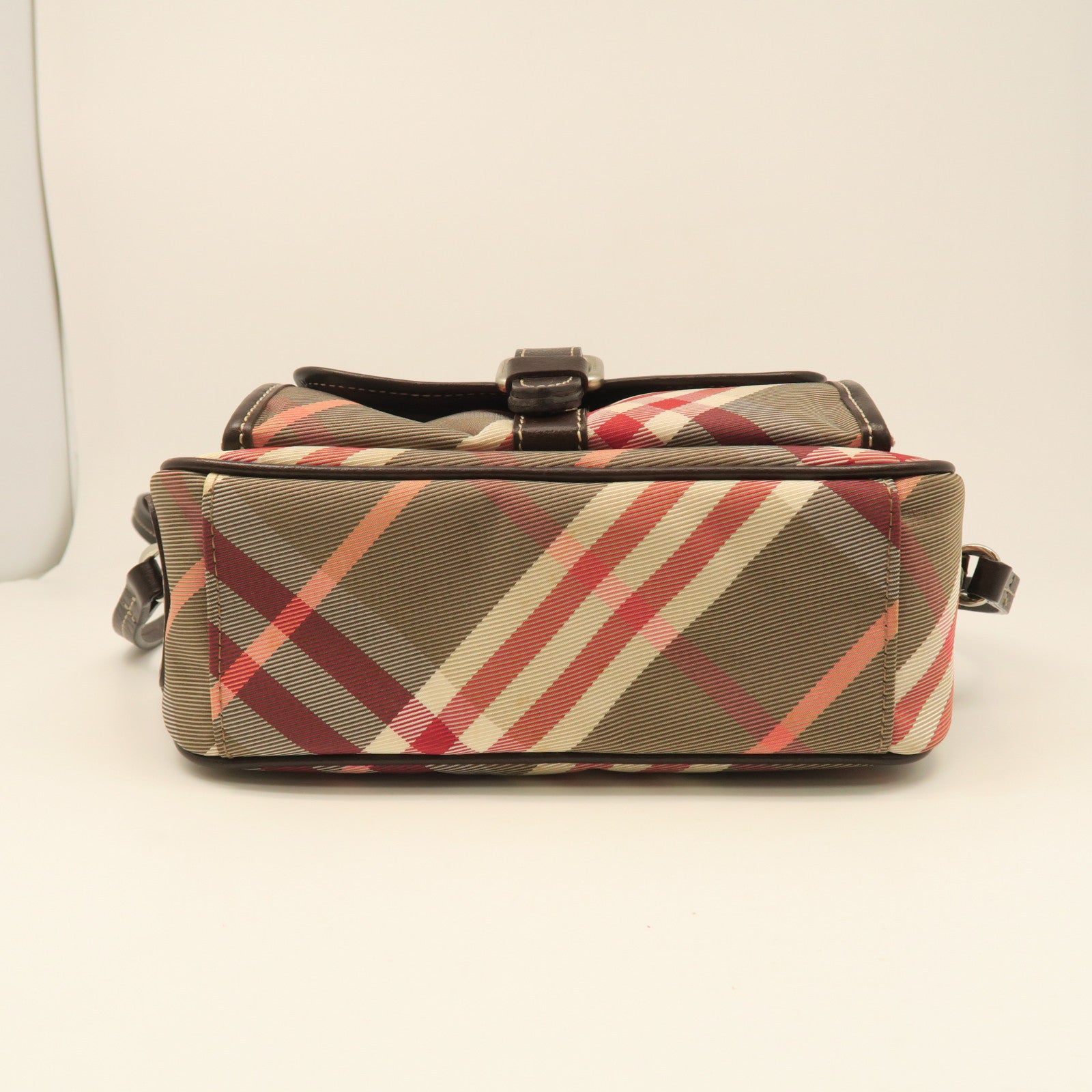 BURBERRY Canvas Shoulder Bag Silver Buckle Pink/Grey