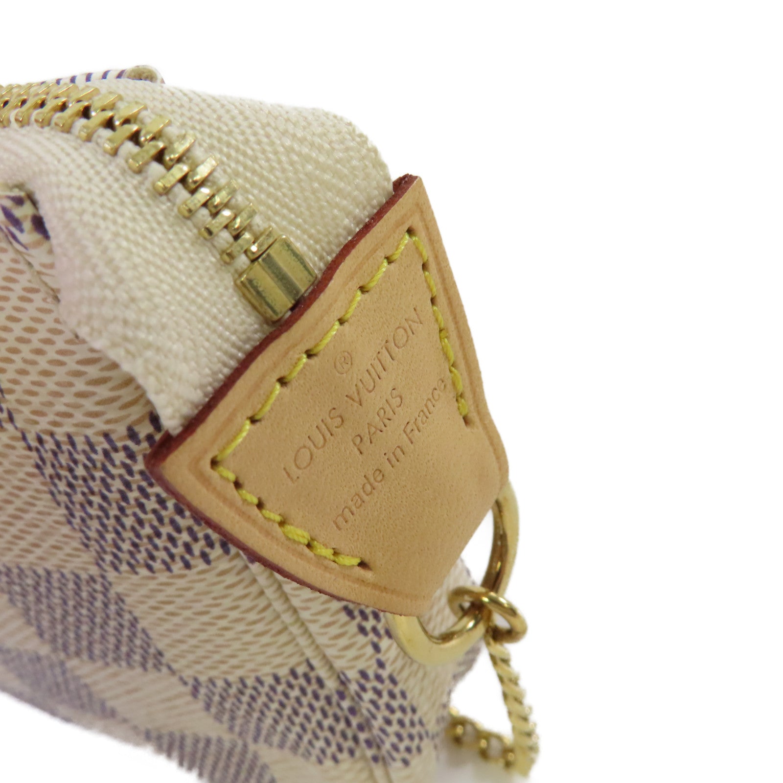 LOUIS VUITTON Damier Azur  Mini Pochette Accessoires Pouch金扣鏈帶手拿包米白色