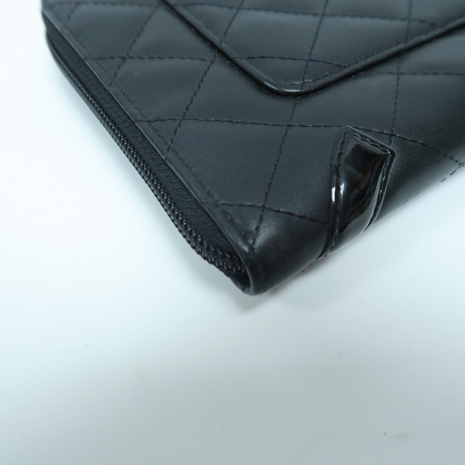 CHANEL 菱格牛皮皮革Travel Long Wallet銀扣長錢包黑色