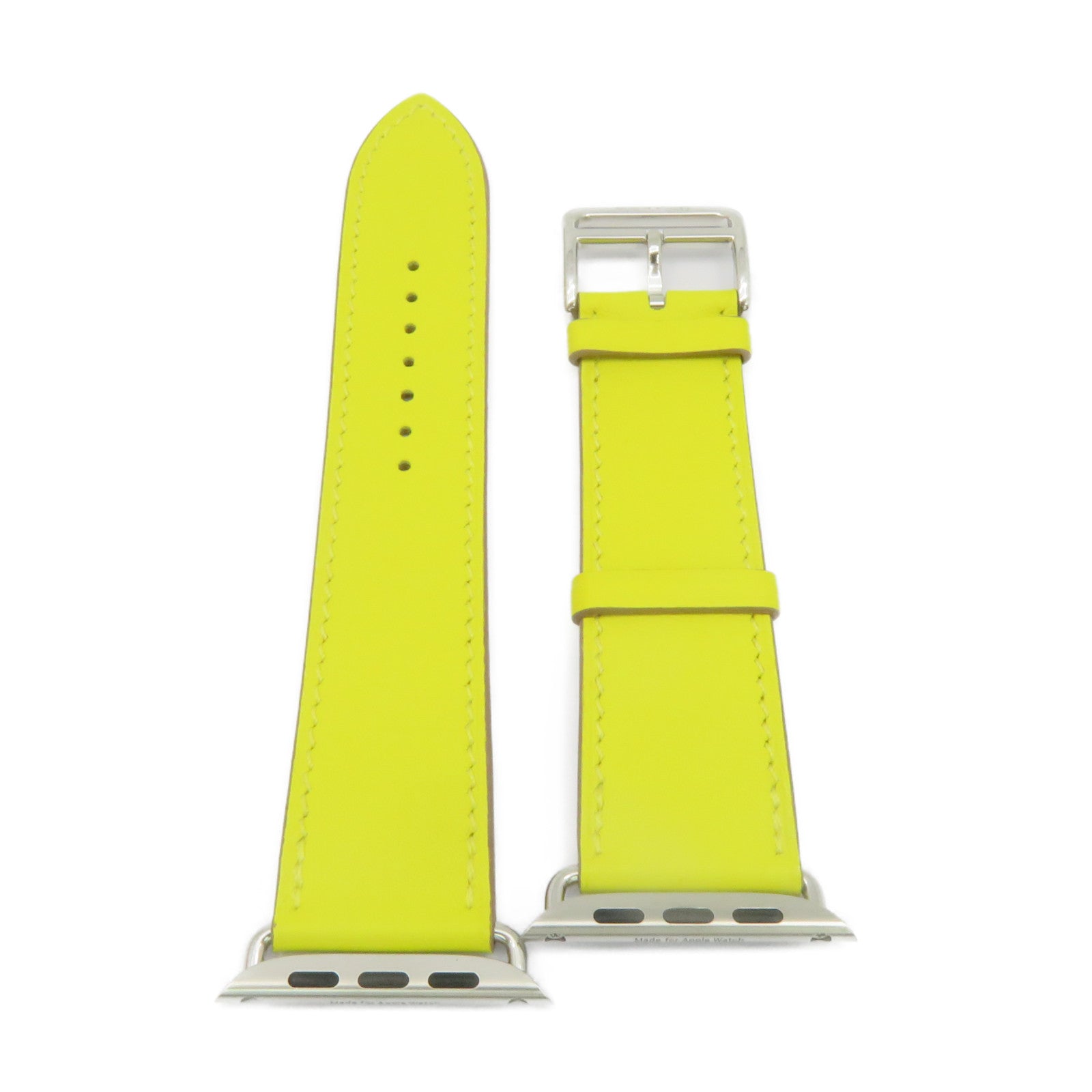 HERMES Swift皮革Apple Watch Strap銀扣皮革帶Lime黃色