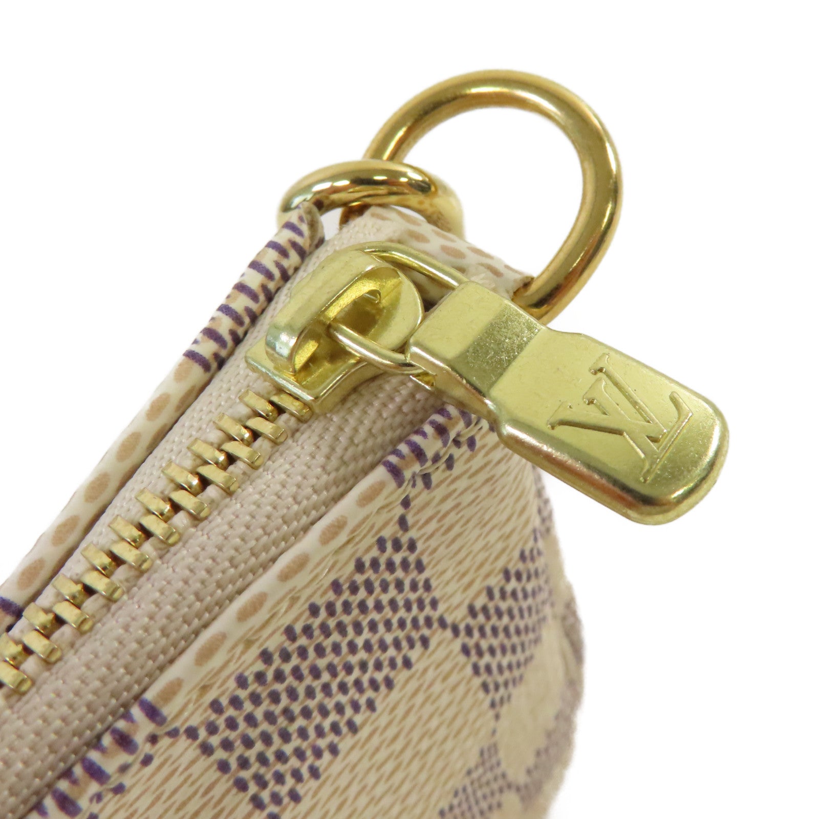 LOUIS VUITTON Damier Azur  Mini Pochette Accessoires Pouch金扣鏈帶手拿包米白色