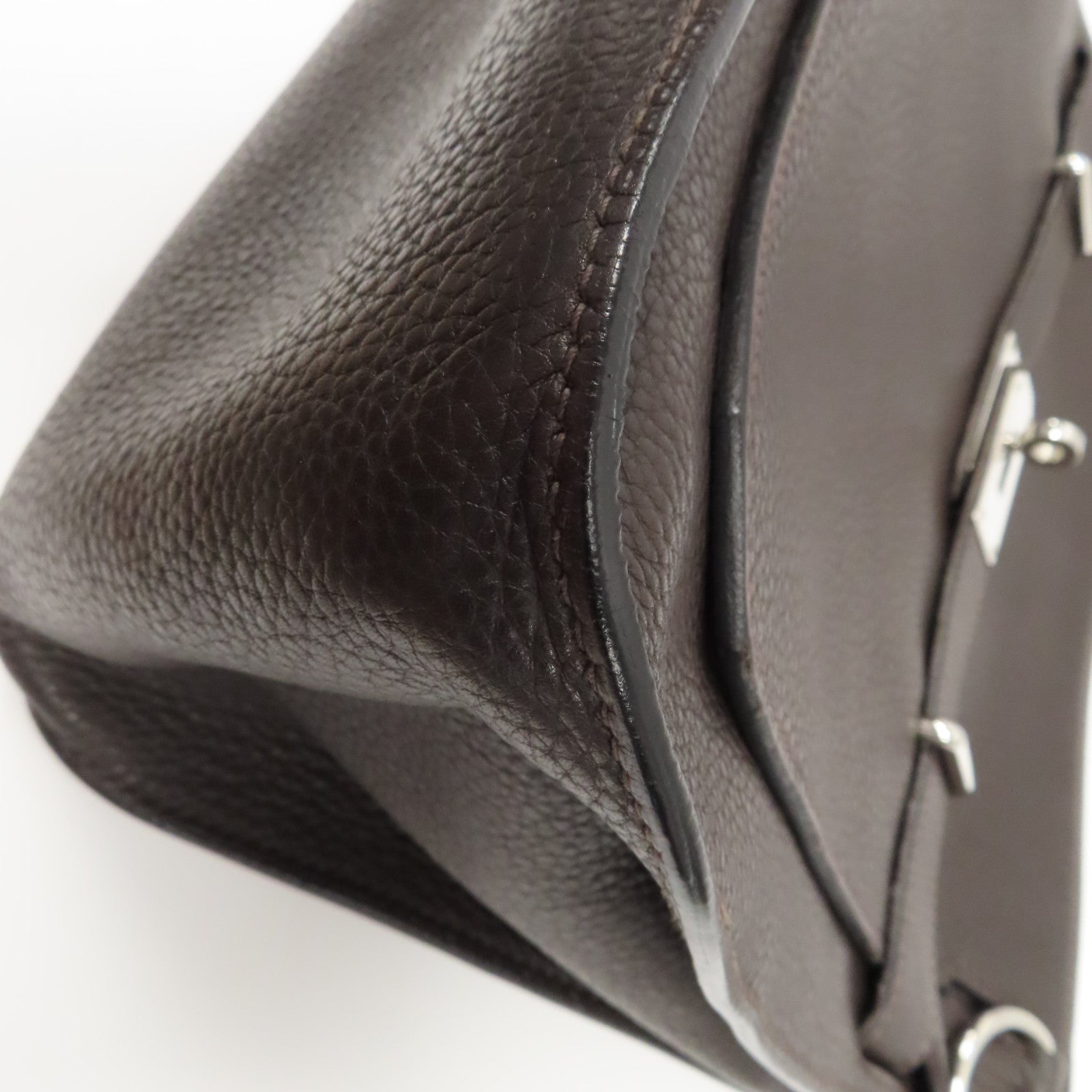 HERMES Clemence皮革Jypsiere銀扣肩背袋巧克力色