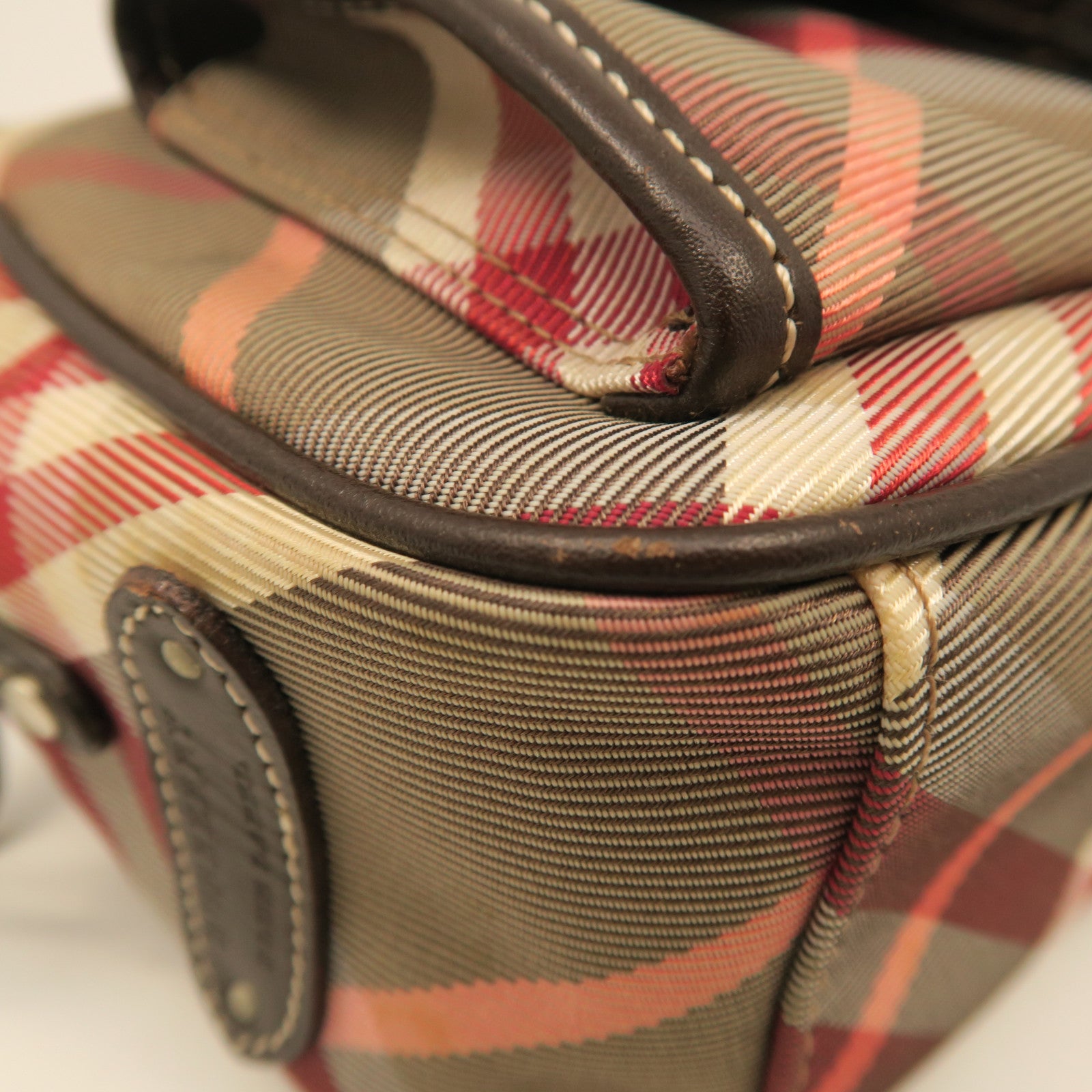 BURBERRY Canvas Shoulder Bag Silver Buckle Pink/Grey