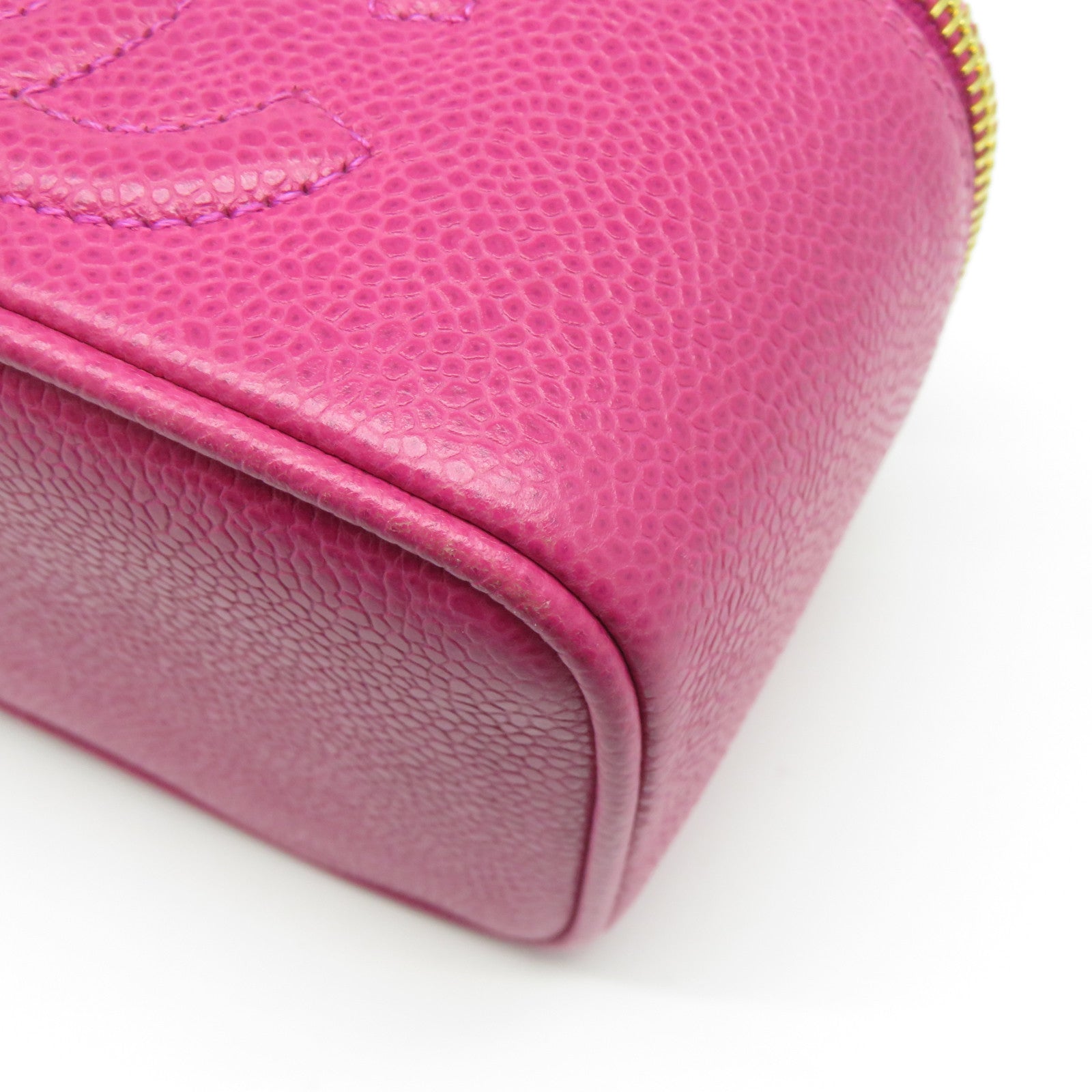 CHANEL Caviar皮革Vintage Vanity Case金扣手挽袋粉紅色