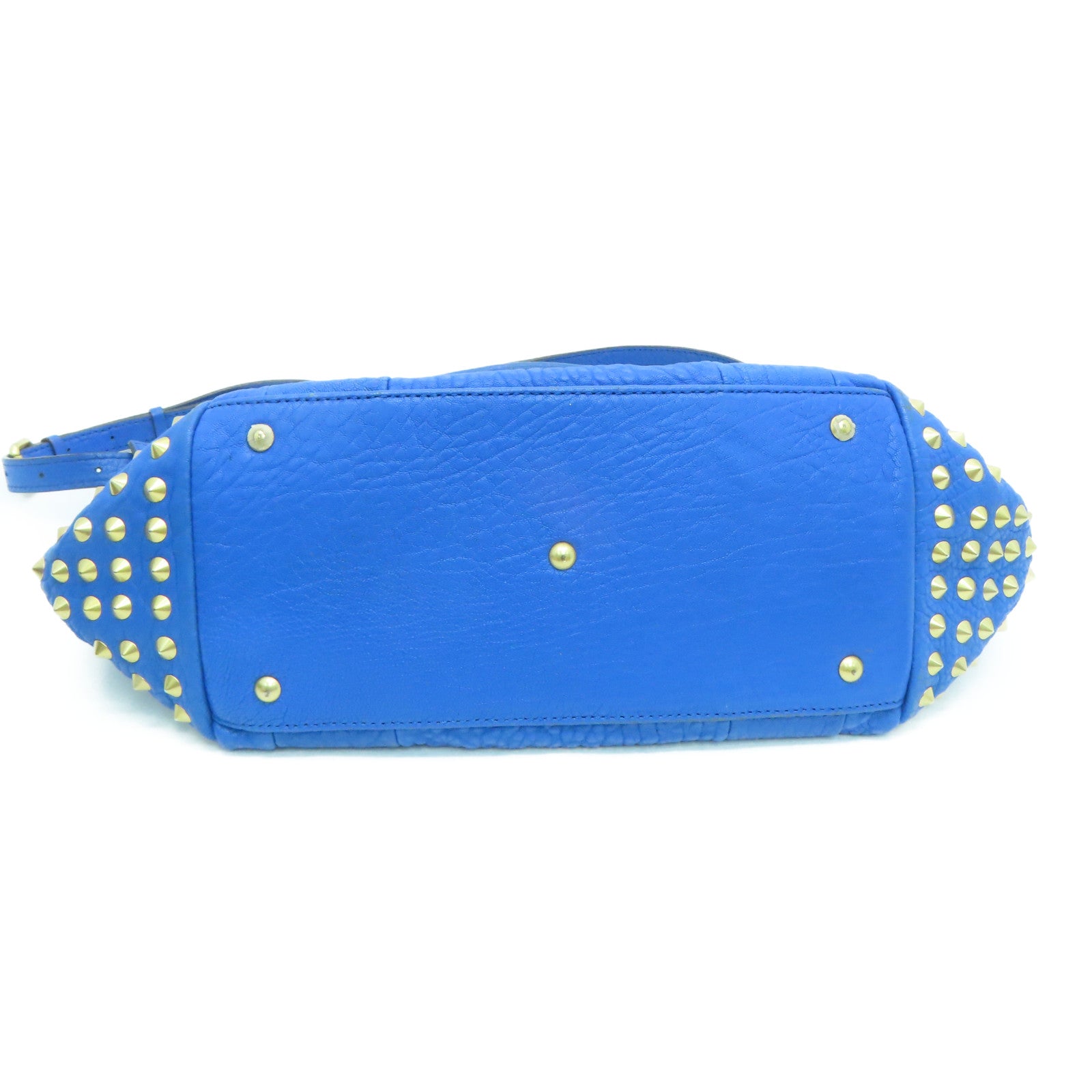 MCM Cowhide Leather 2way Shoulder Bag Gold Buckle Handle Shoulder Bag Blue