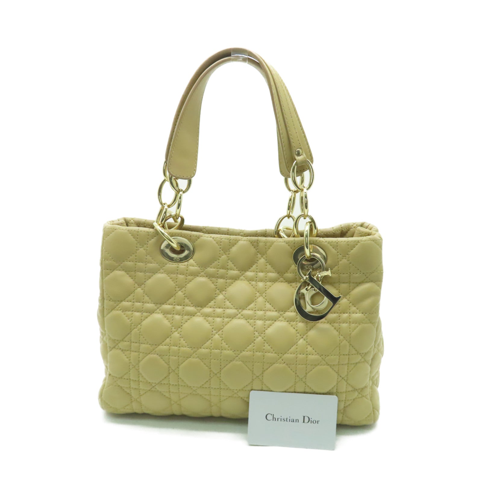Dior 牛皮皮革Lady Dior金扣手挽袋米色