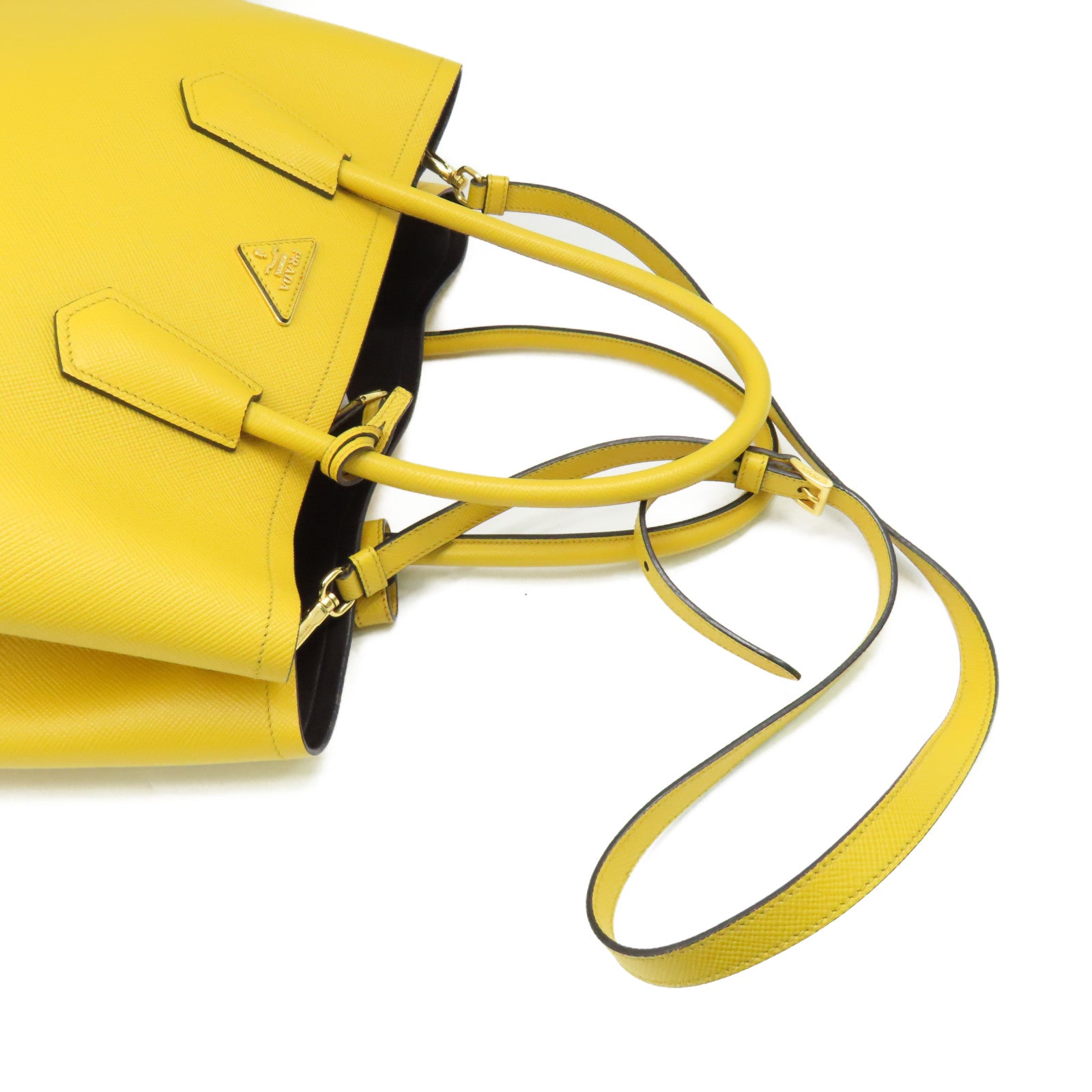PRADA Saffiano皮革Cuir Double 2Way Shoulder Bag手挽肩背兩用袋黃色