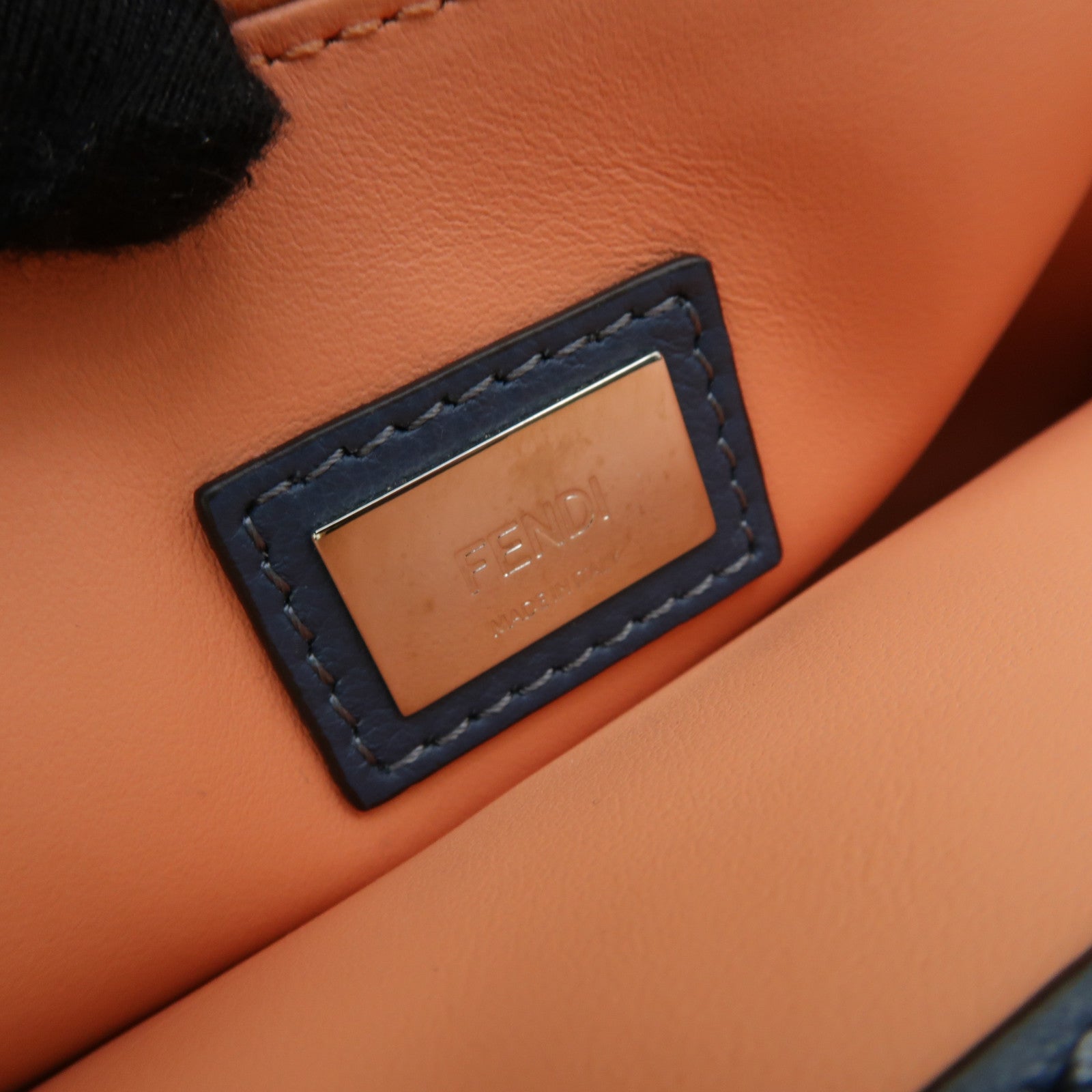 FENDI 牛皮皮革Shoulder Tote銀扣手挽肩背兩用袋藍色