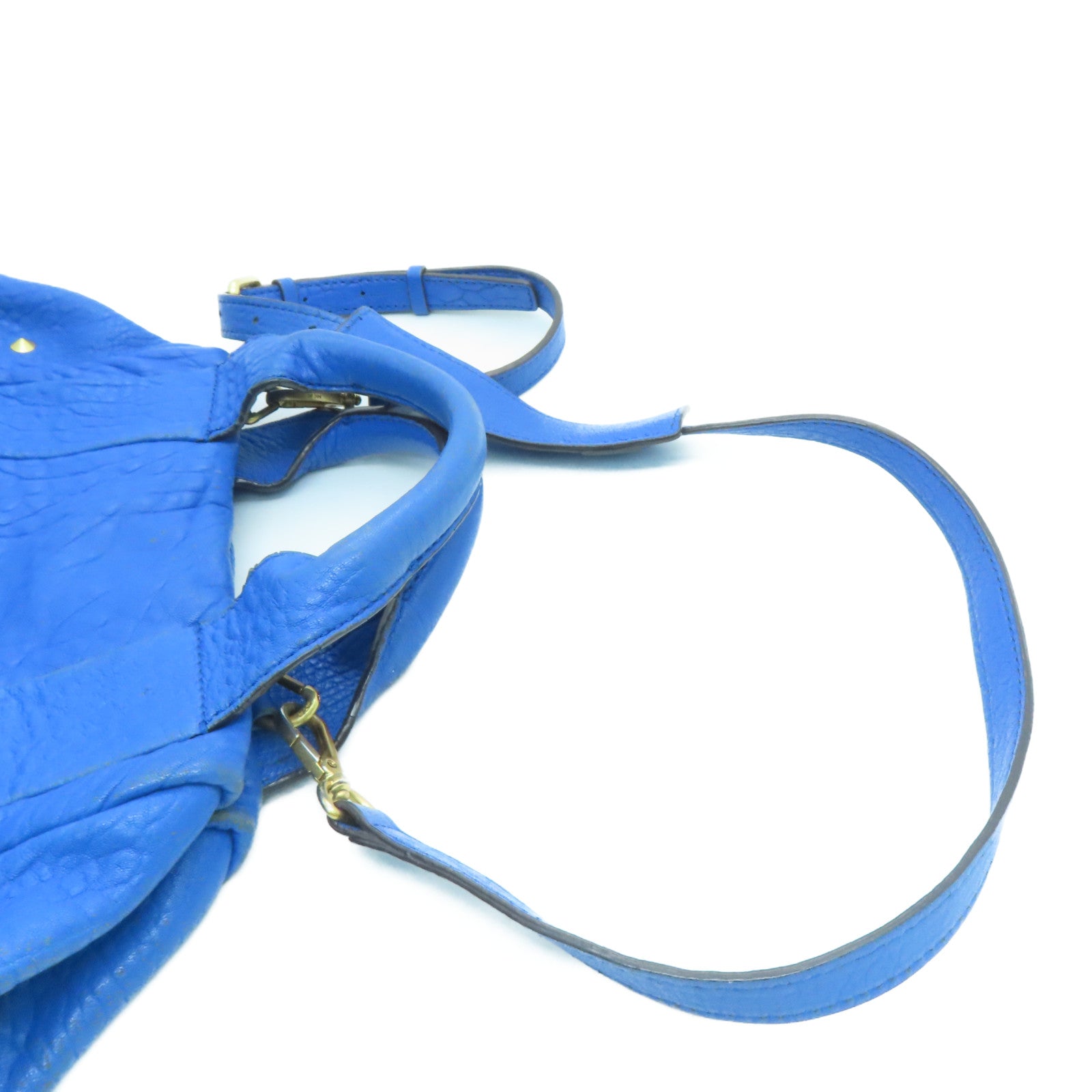 MCM Cowhide Leather 2way Shoulder Bag Gold Buckle Handle Shoulder Bag Blue