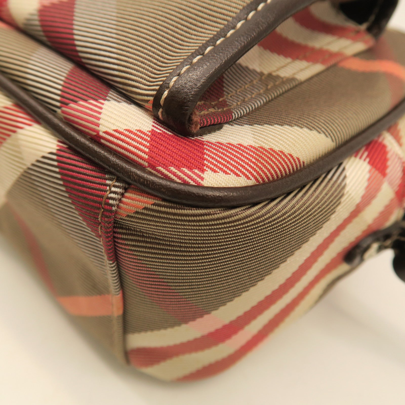 BURBERRY Canvas Shoulder Bag Silver Buckle Pink/Grey