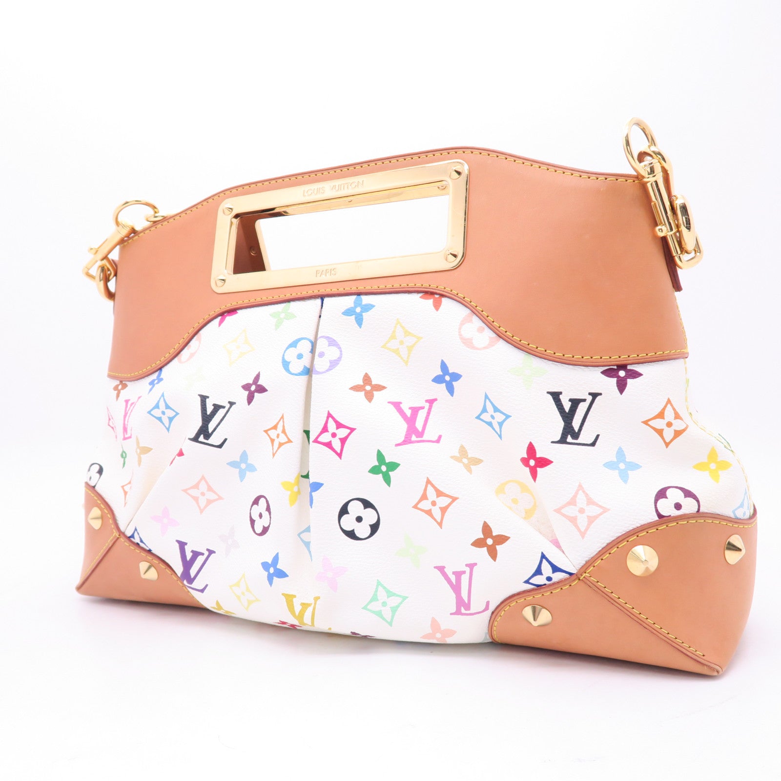 LOUIS VUITTON Monogram Multicolore Judy MM金扣手挽肩背兩用袋白色