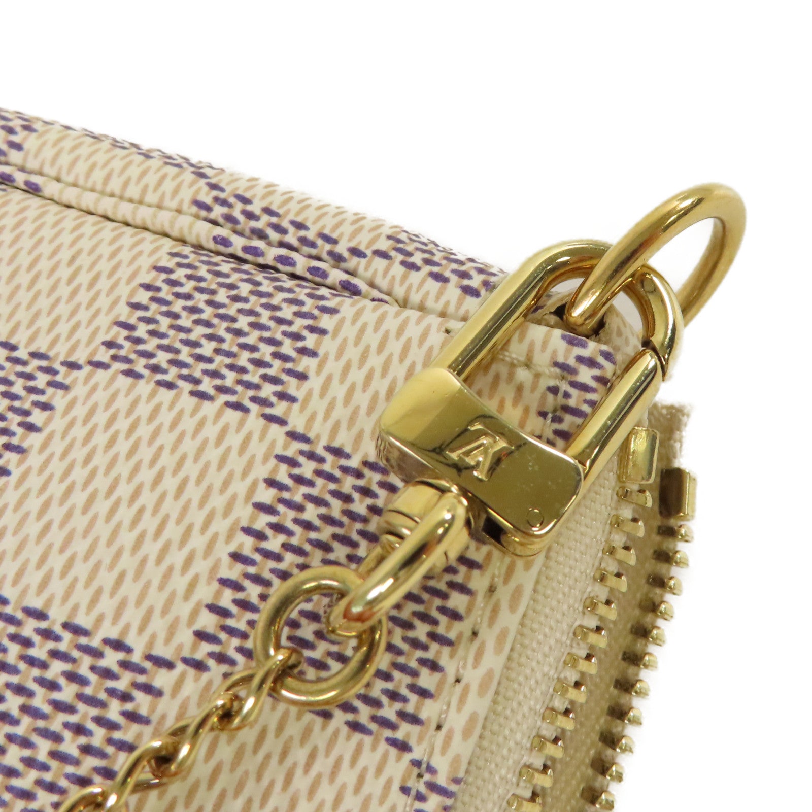 LOUIS VUITTON Damier Azur  Mini Pochette Accessoires Pouch金扣鏈帶手拿包米白色