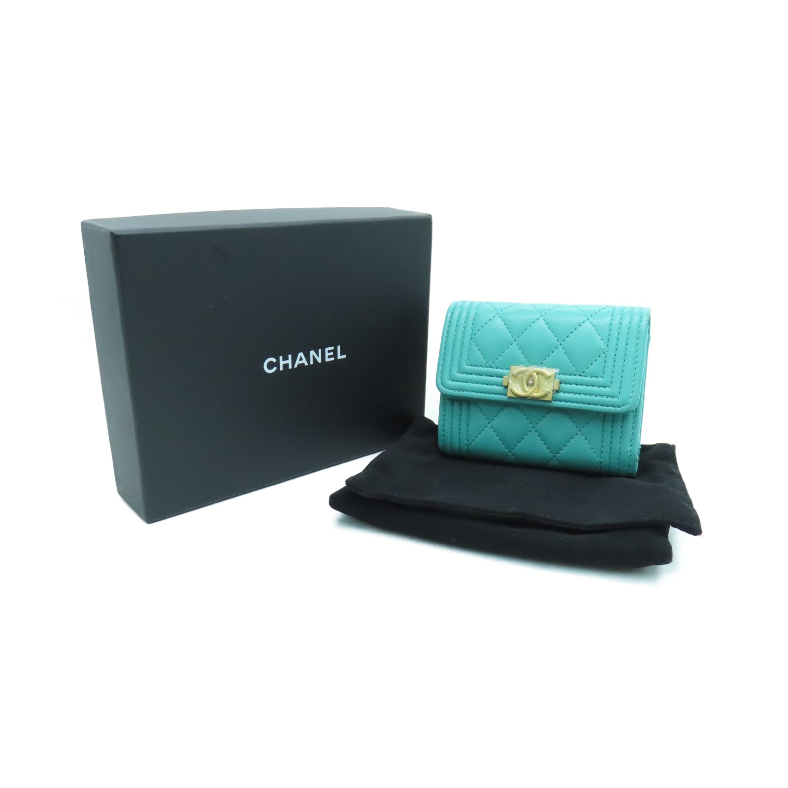 CHANEL 菱格羊皮皮革Wallet金扣钱包蓝色
