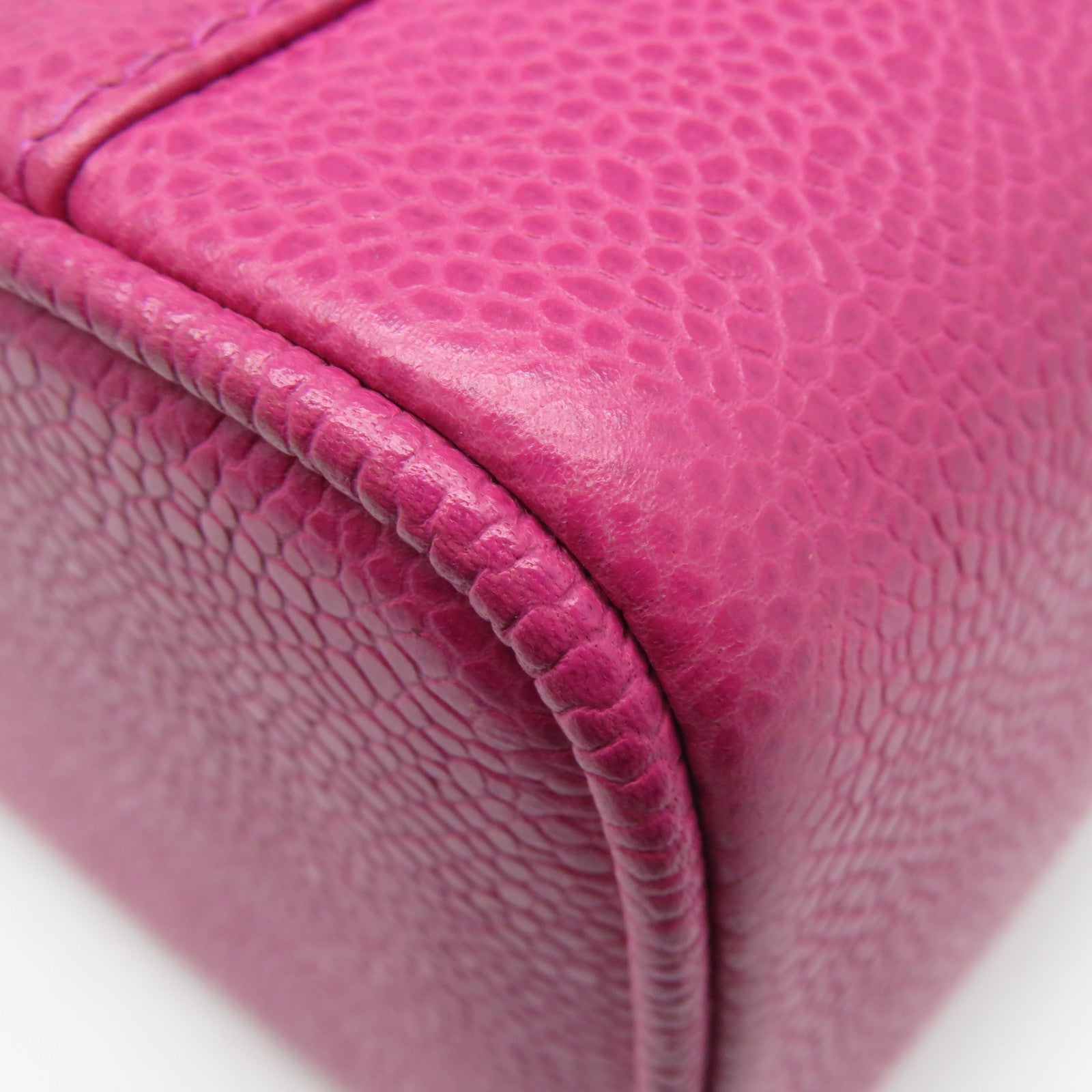 CHANEL Caviar皮革Vintage Vanity Case金扣手挽袋粉紅色