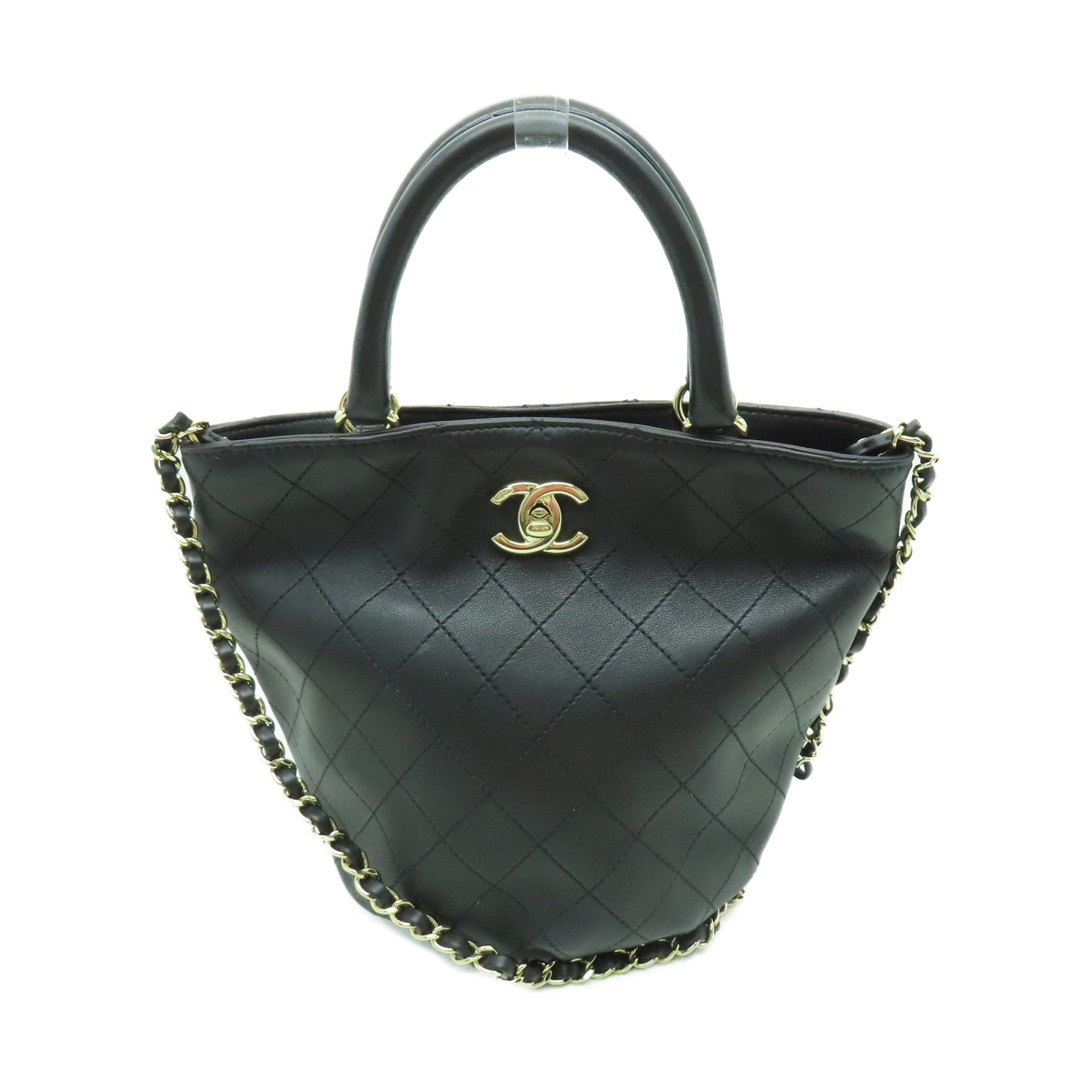 CHANEL 菱格牛皮皮革2way Shoulder Bag金扣手挽肩背兩用袋黒色