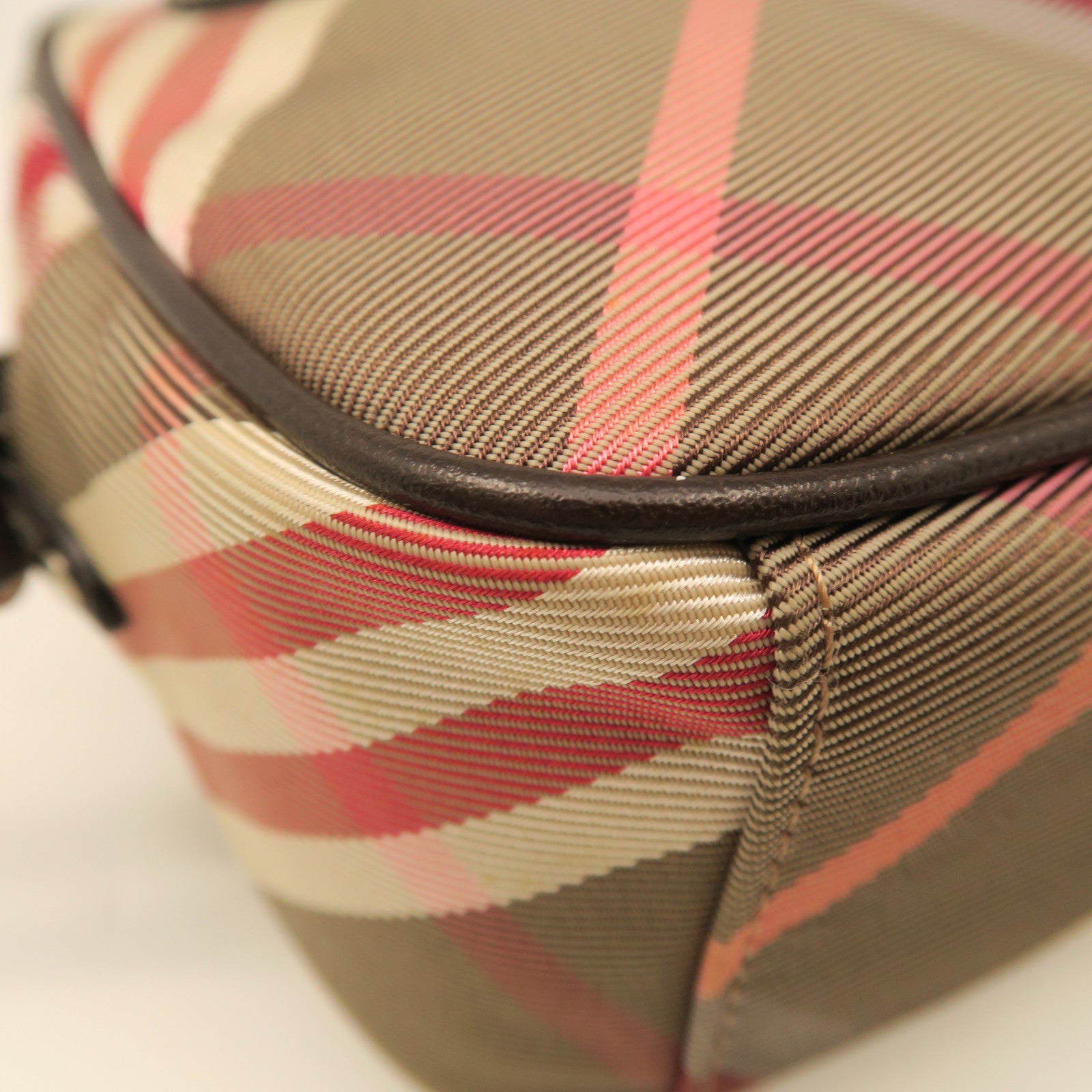 BURBERRY Canvas Shoulder Bag Silver Buckle Pink/Grey
