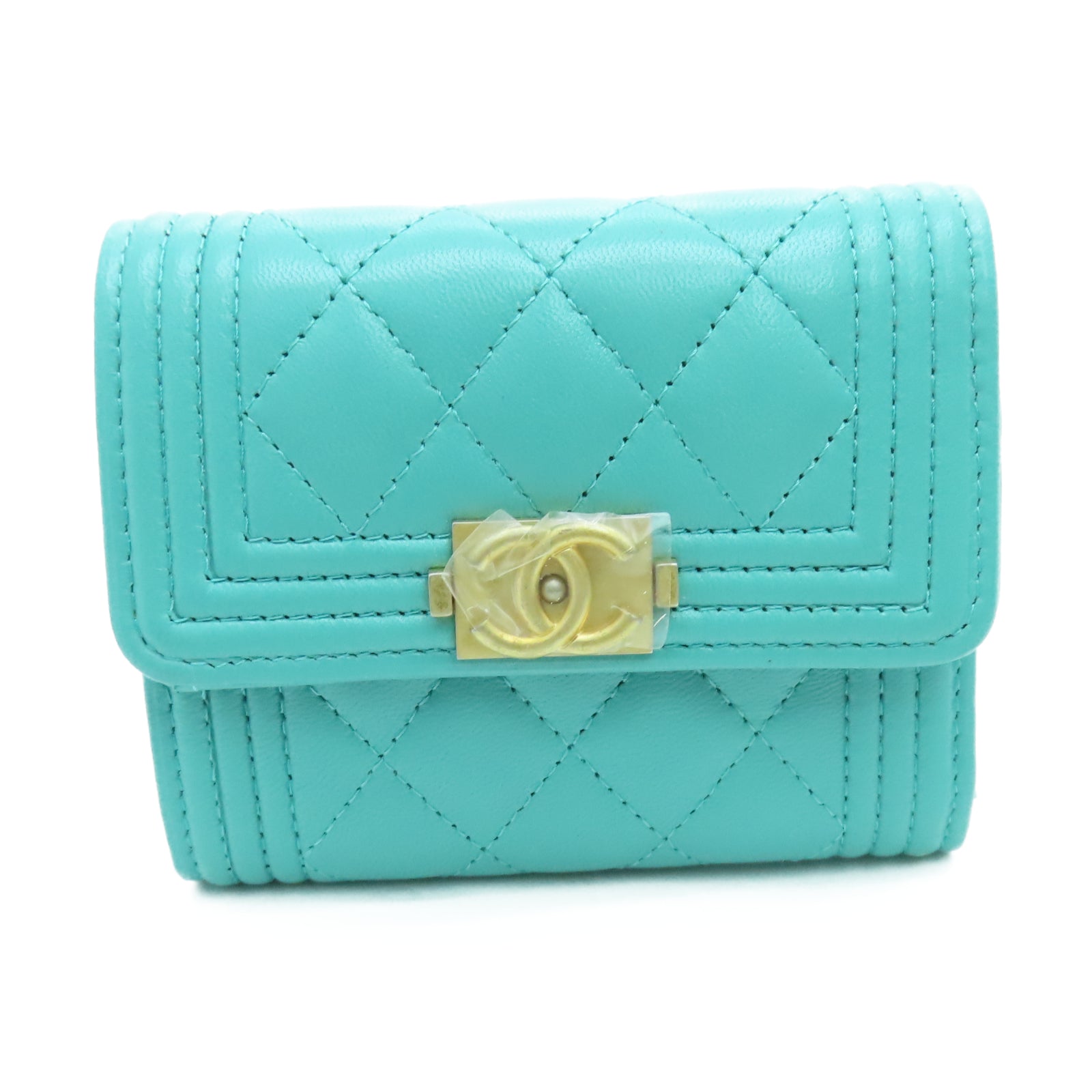 CHANEL 菱格羊皮皮革Wallet金扣钱包蓝色