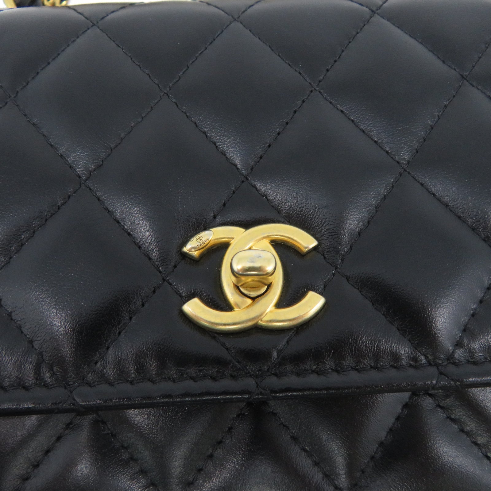 CHANEL 菱格羊皮皮革2 Way Chain Shoulder金扣鏈帶手挽肩背兩用袋黑色