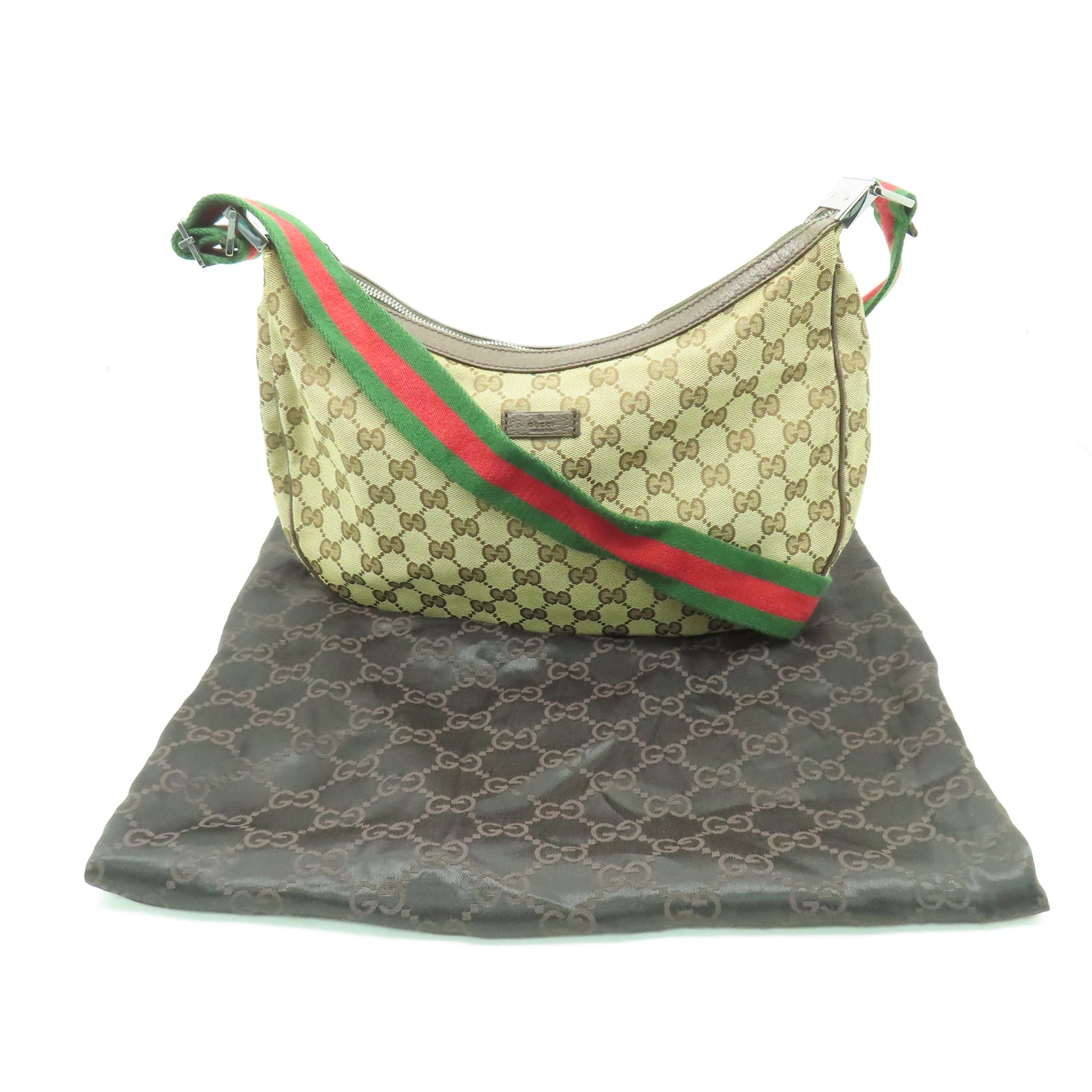 GUCCI 帆布Shoulder Bag銀扣肩背袋啡色