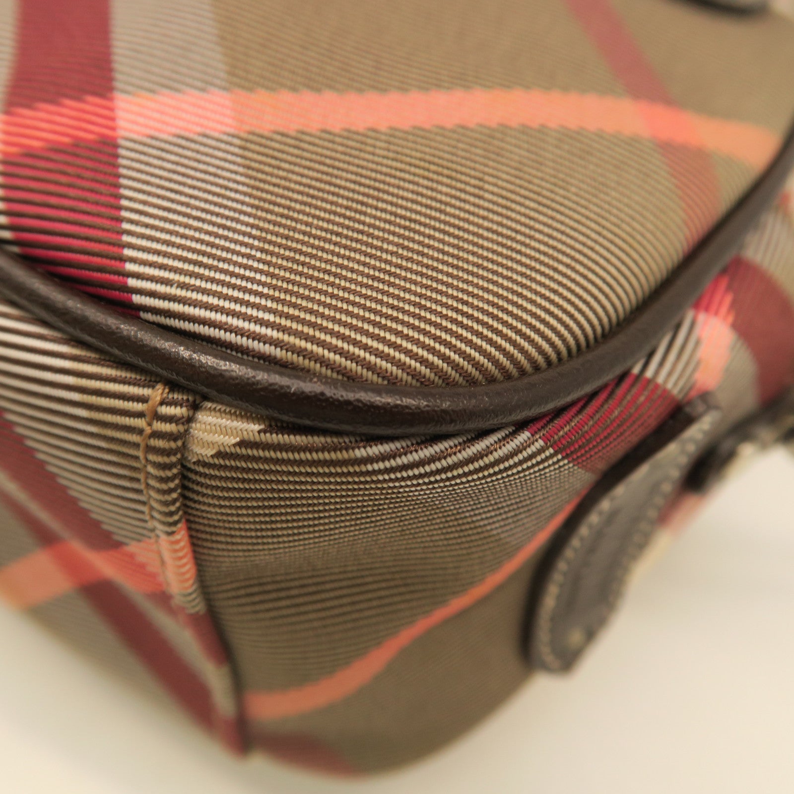 BURBERRY Canvas Shoulder Bag Silver Buckle Pink/Grey