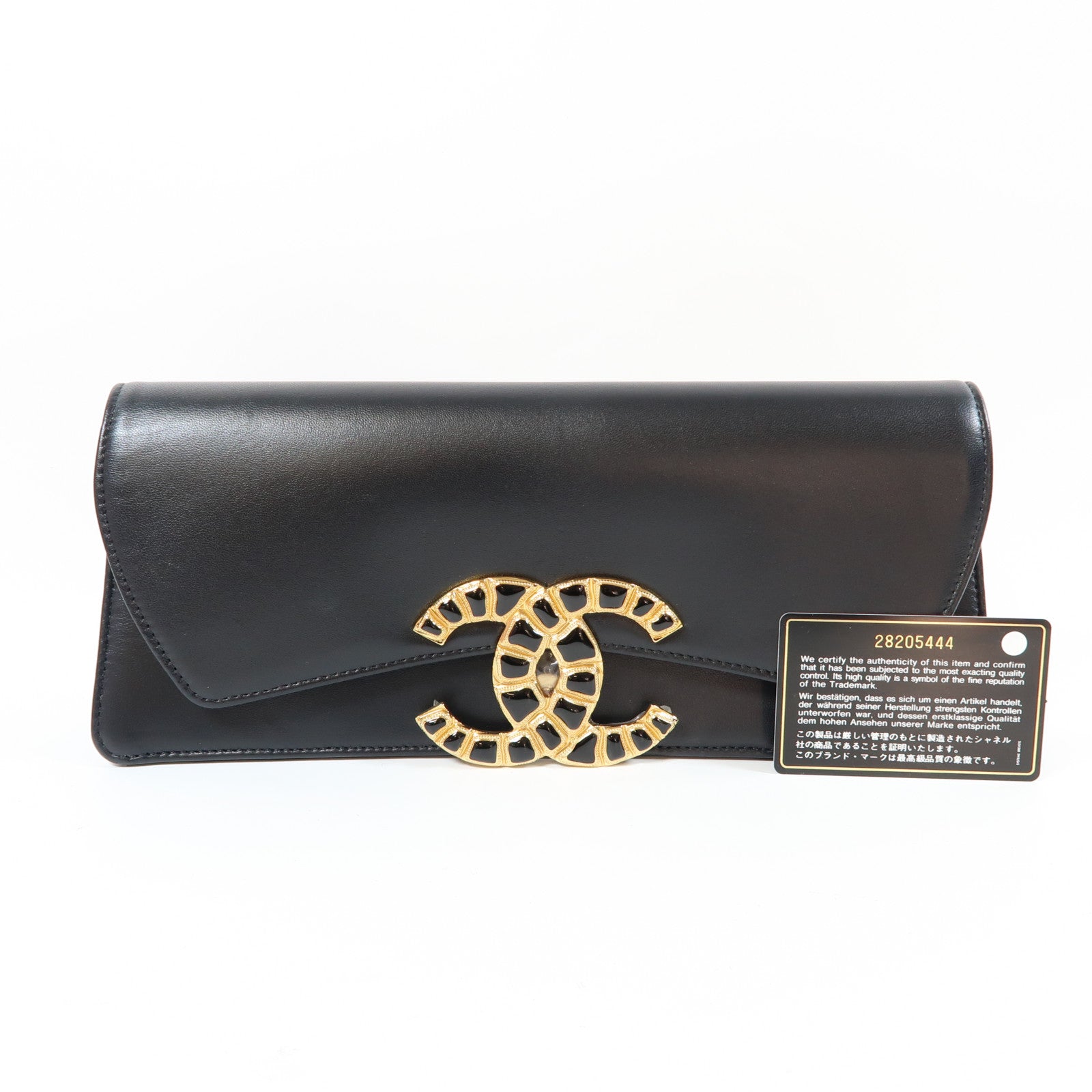 CHANEL 牛皮皮革Clutch金扣手拿包黑色