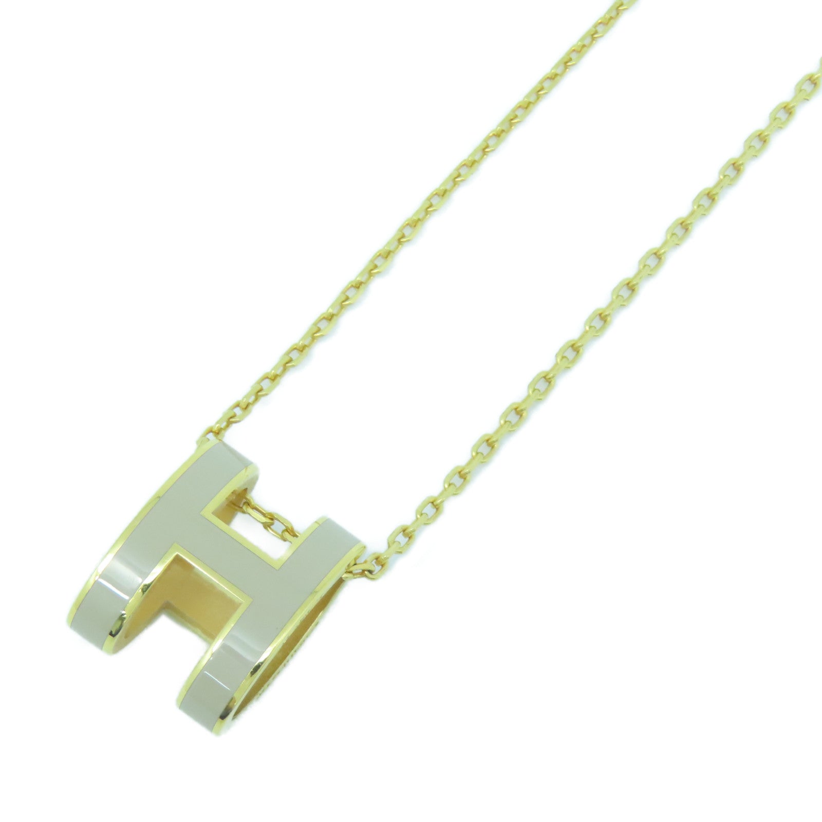 HERMES Metal Pop H Necklace Gold Buckle Necklace Gold/Grey