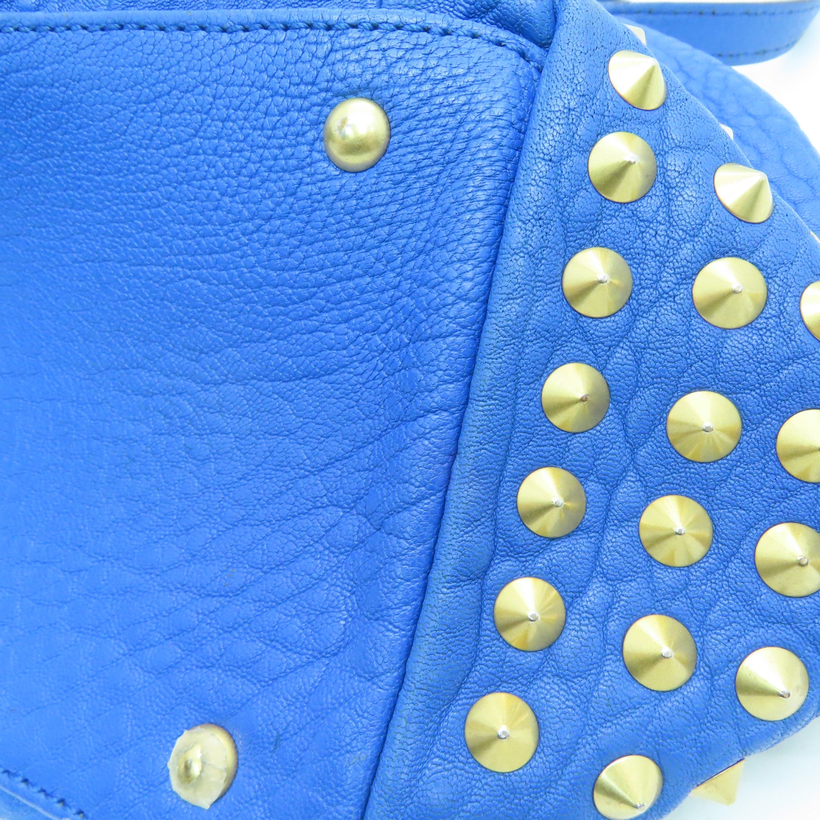 MCM Cowhide Leather 2way Shoulder Bag Gold Buckle Handle Shoulder Bag Blue