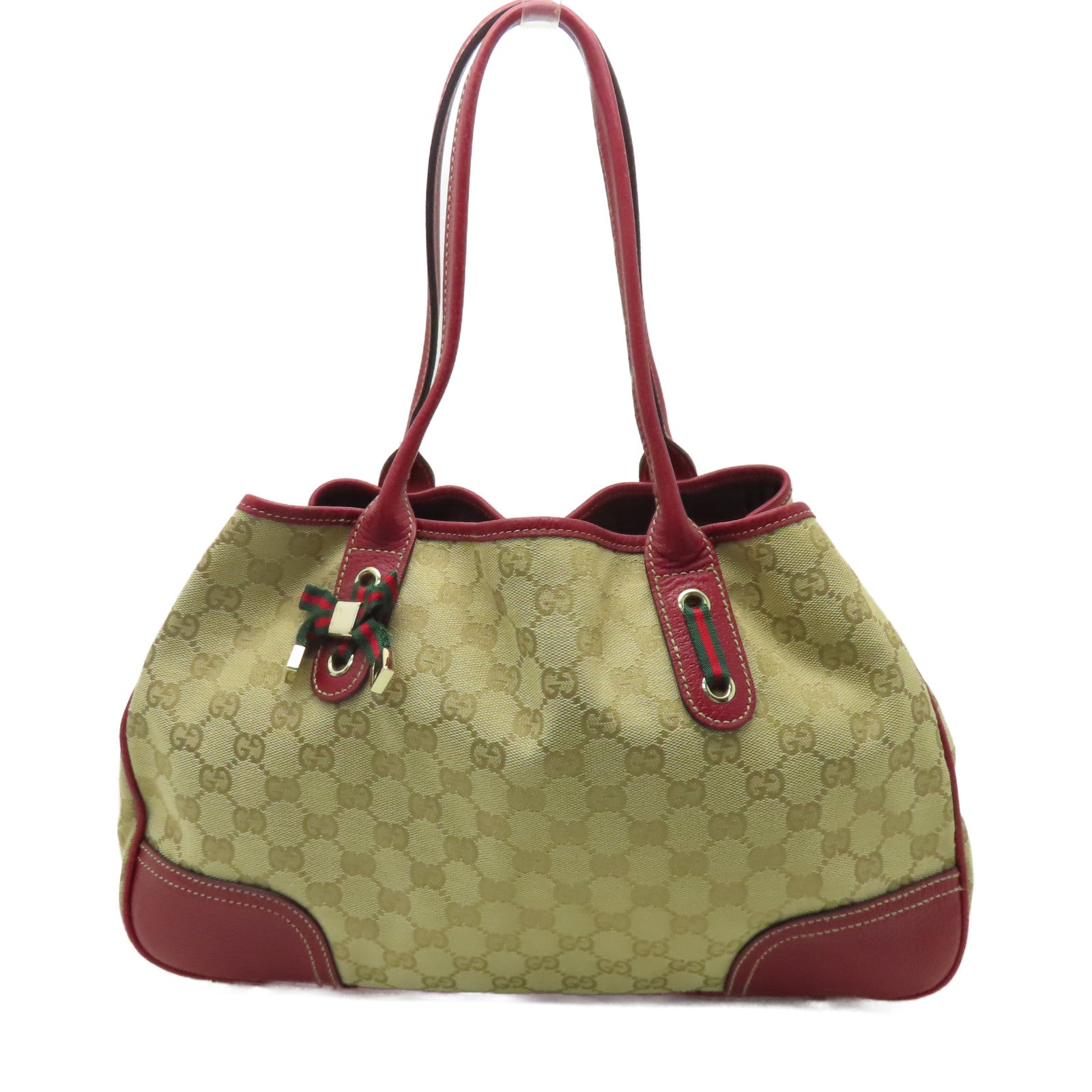 GUCCI 帆布Tote Bag金扣手挽袋紅色/啡色