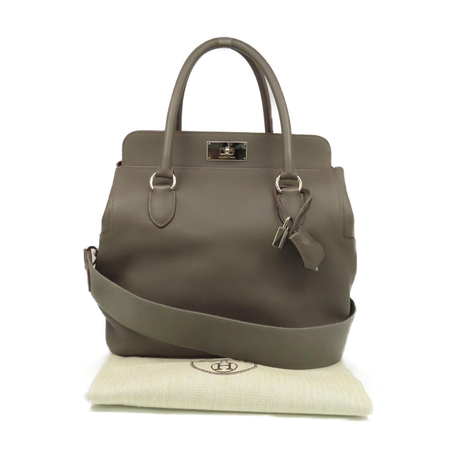 HERMES Evercolor皮革Toolbox 26 2Way Shoulder Bag銀扣手挽肩背兩用袋Etain/錫灰色