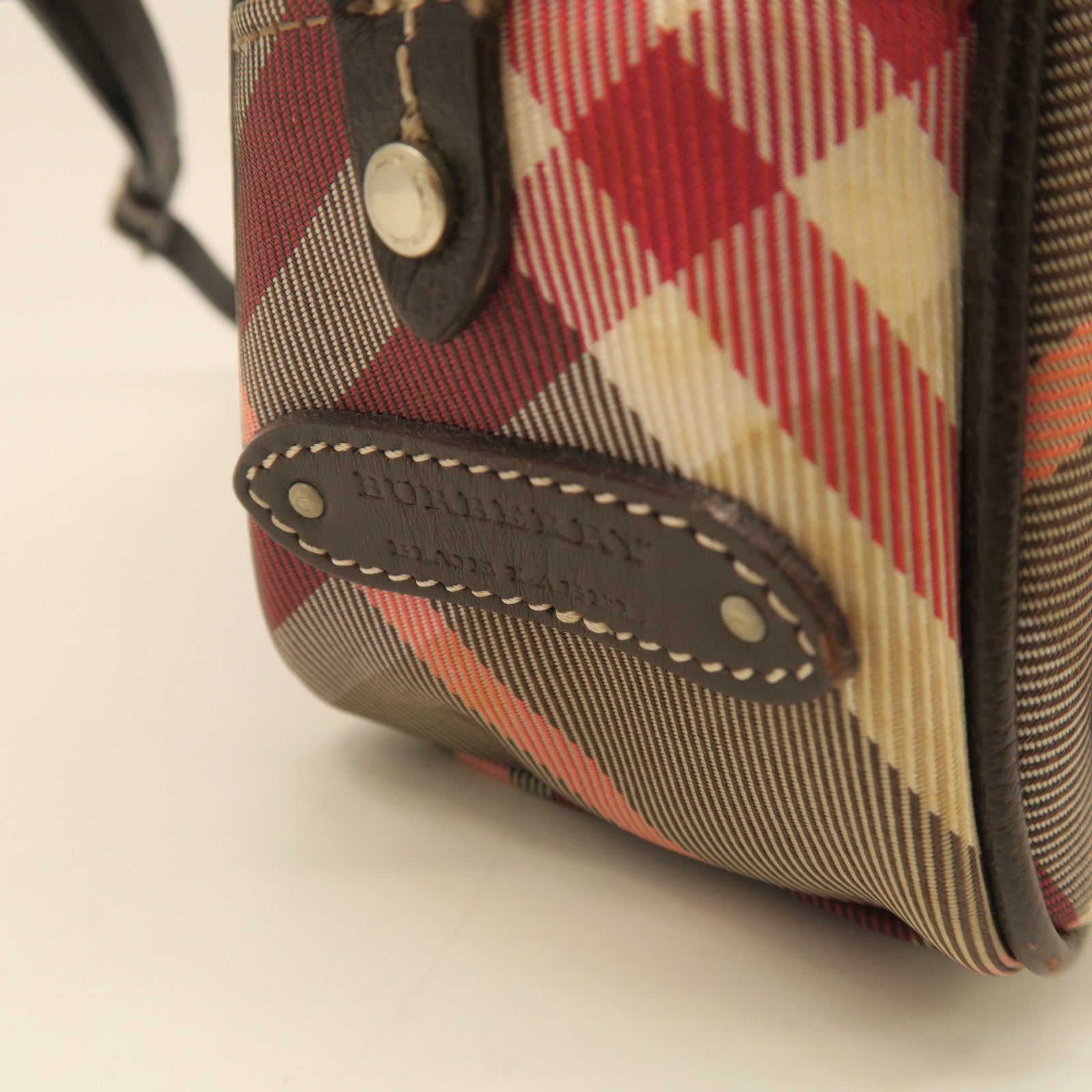 BURBERRY Canvas Shoulder Bag Silver Buckle Pink/Grey