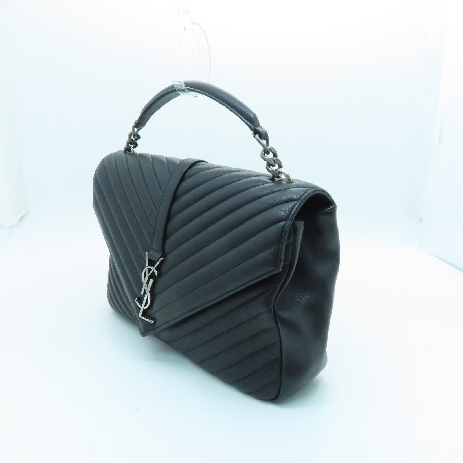 SAINT LAURENT Cowhide Leather 2way Shoulder Bag Silver Buckle Handle Shoulder Bag Black