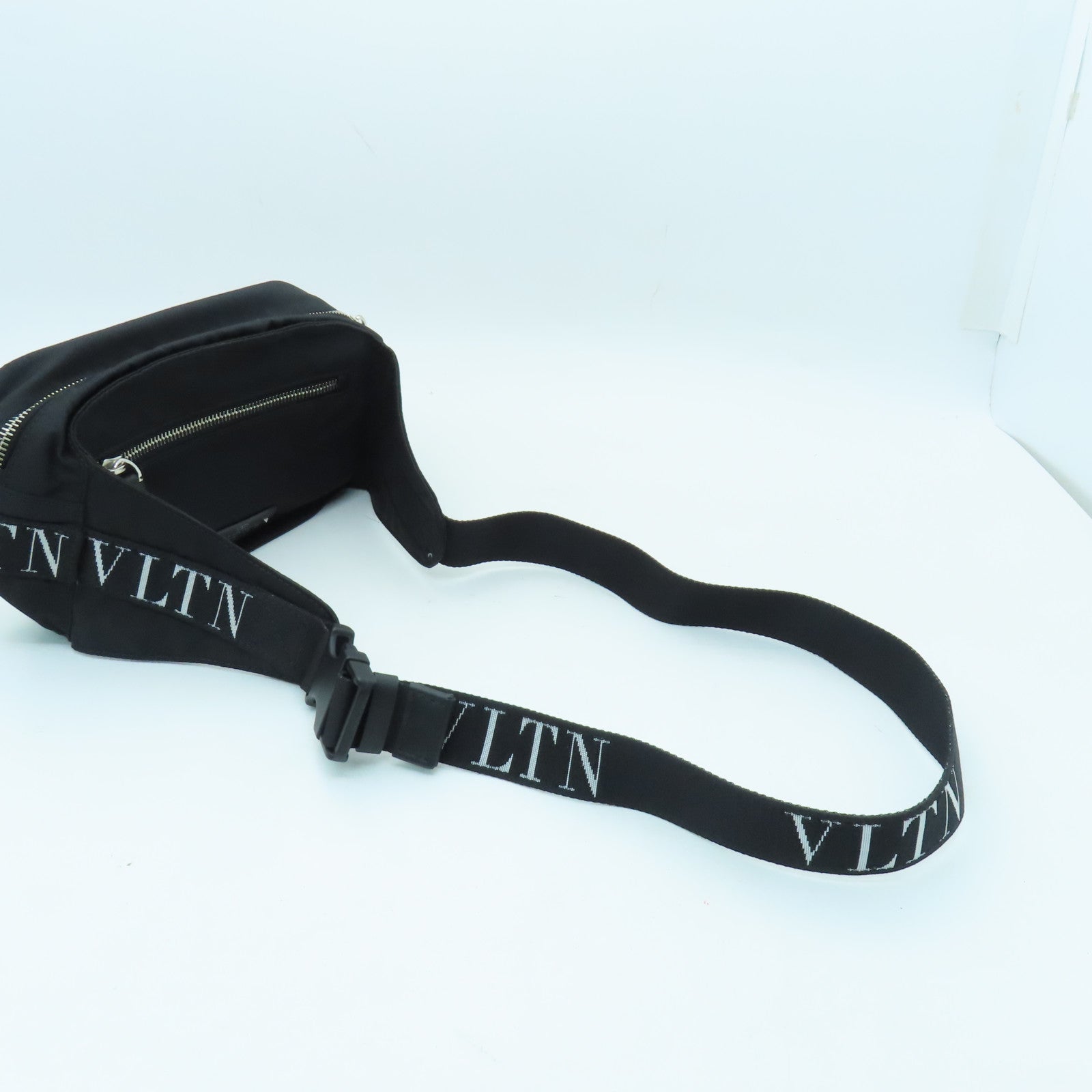 Valentino Nylon Waist Bag Silver Buckle Black