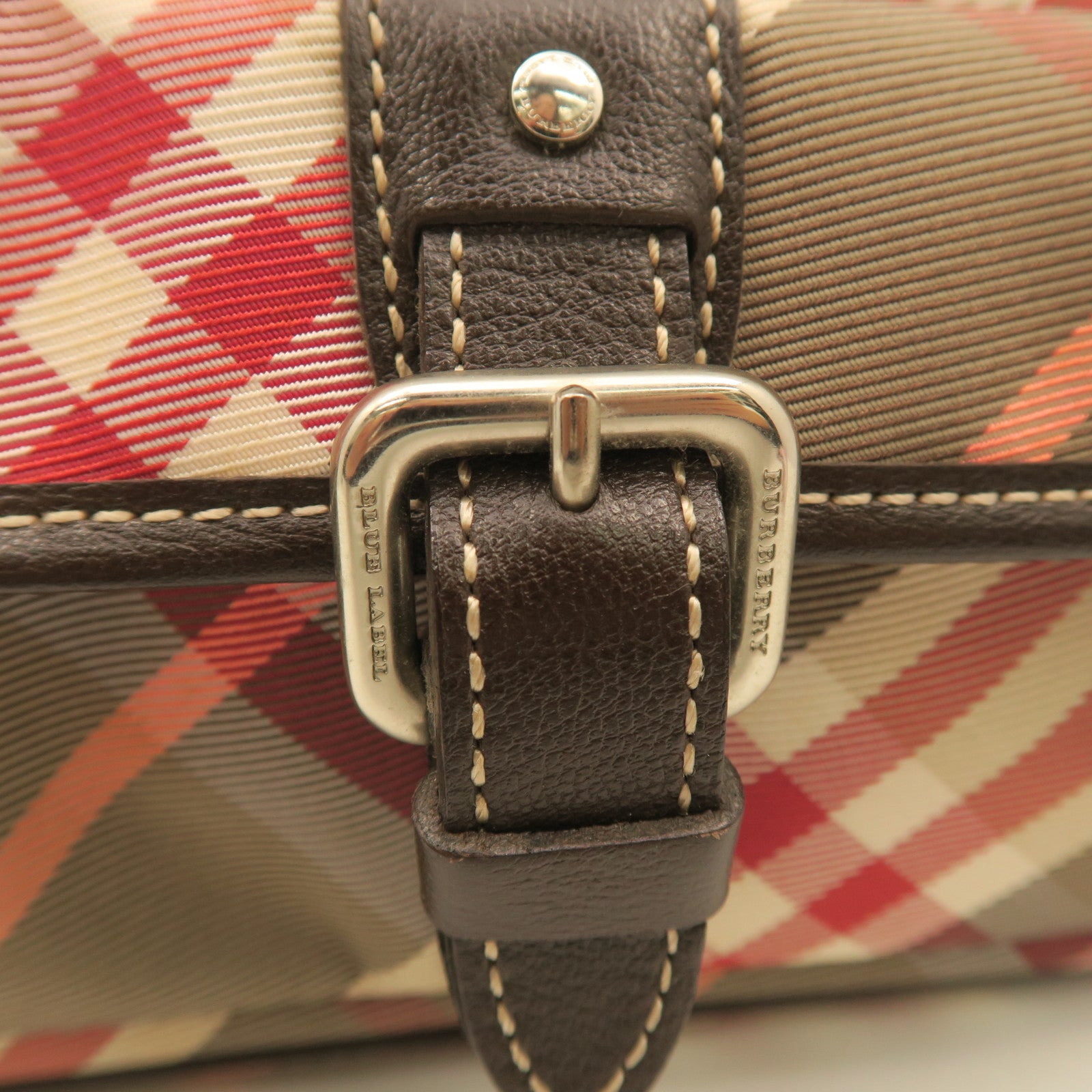BURBERRY Canvas Shoulder Bag Silver Buckle Pink/Grey