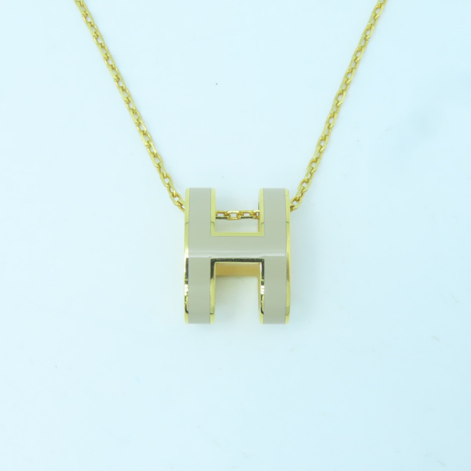HERMES Metal Pop H Necklace Gold Buckle Necklace Gold/Grey