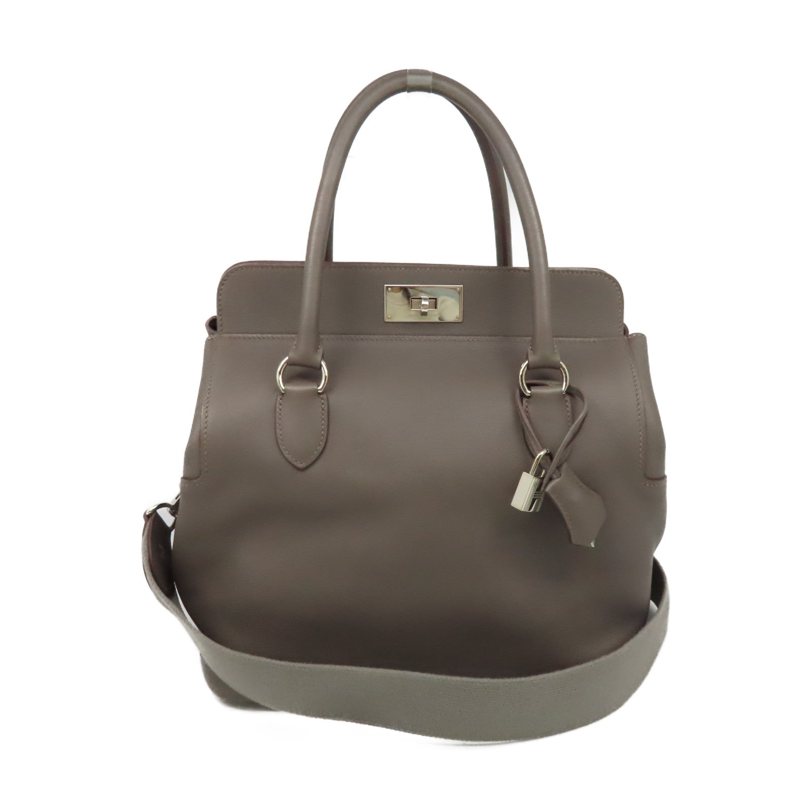 HERMES Evercolor皮革Toolbox 26 2Way Shoulder Bag銀扣手挽肩背兩用袋Etain/錫灰色
