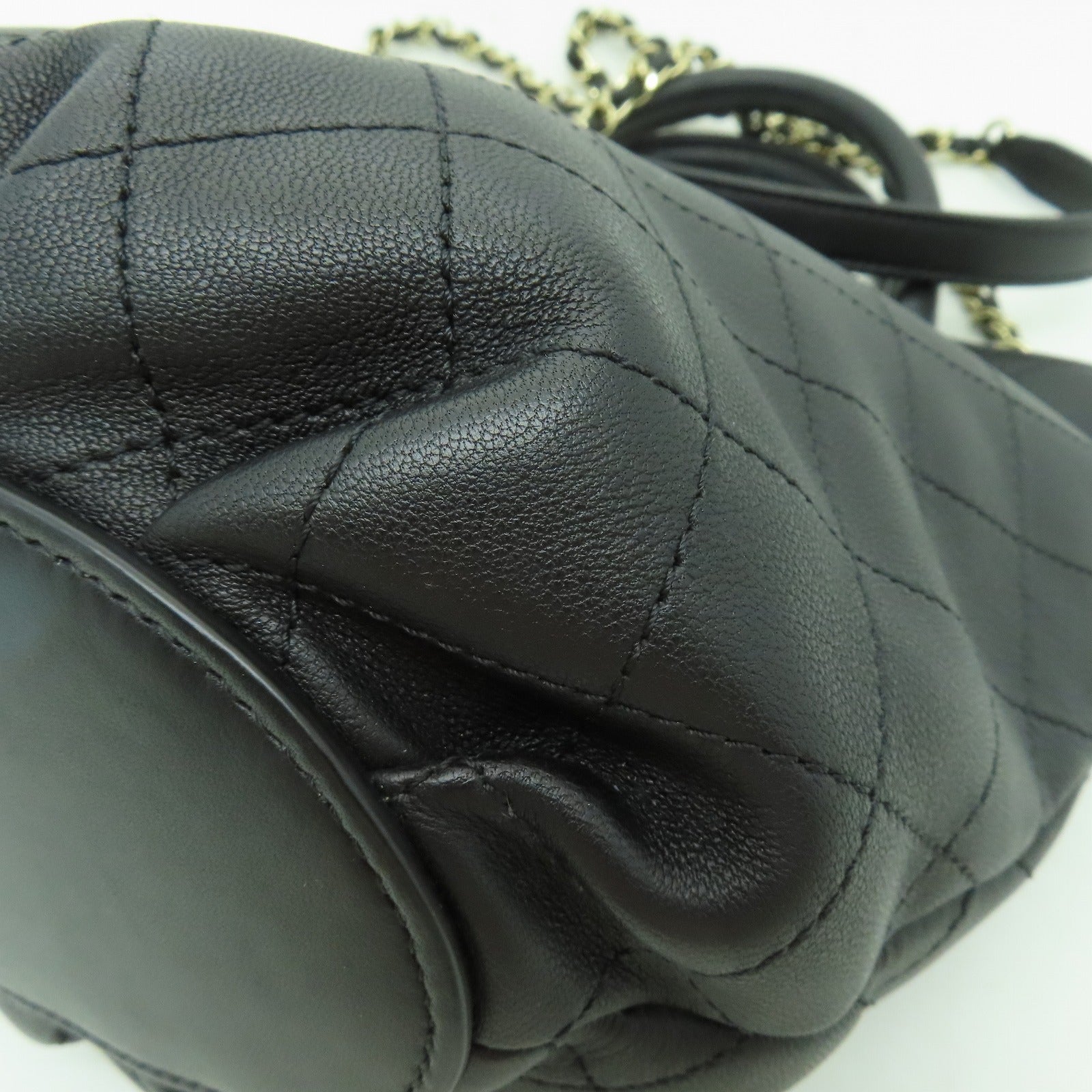 CHANEL 菱格牛皮皮革2way Shoulder Bag金扣手挽肩背兩用袋黒色
