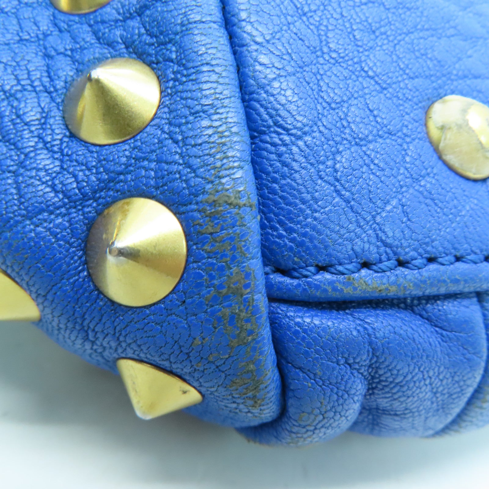 MCM Cowhide Leather 2way Shoulder Bag Gold Buckle Handle Shoulder Bag Blue