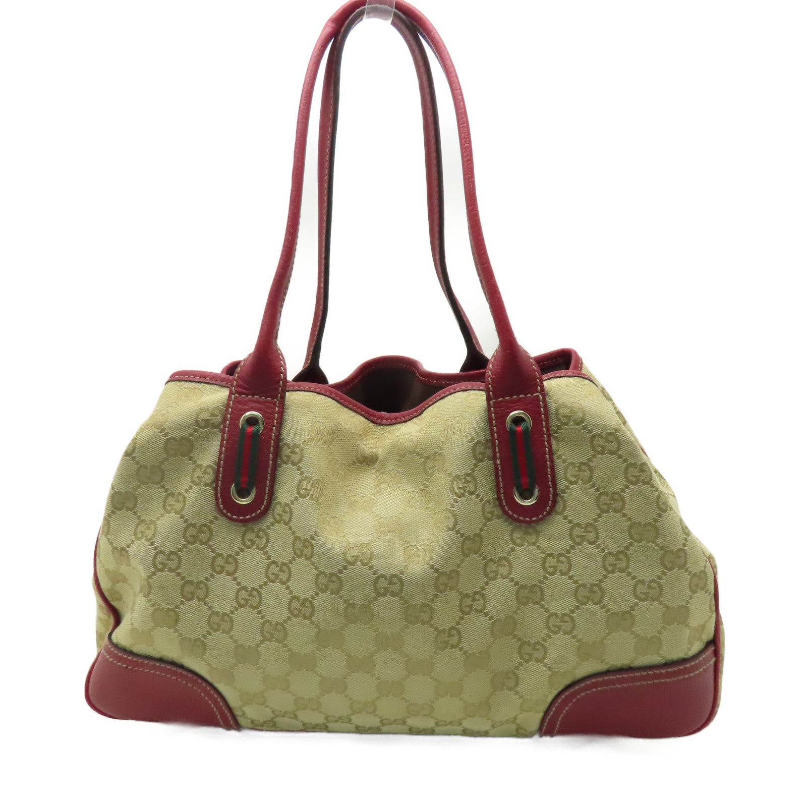 GUCCI 帆布Tote Bag金扣手挽袋紅色/啡色