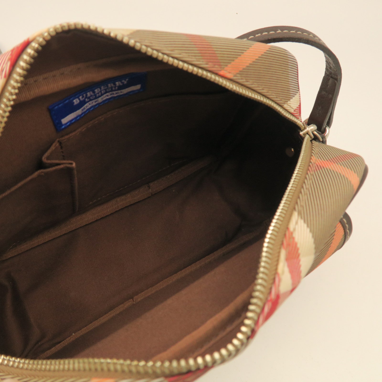 BURBERRY Canvas Shoulder Bag Silver Buckle Pink/Grey