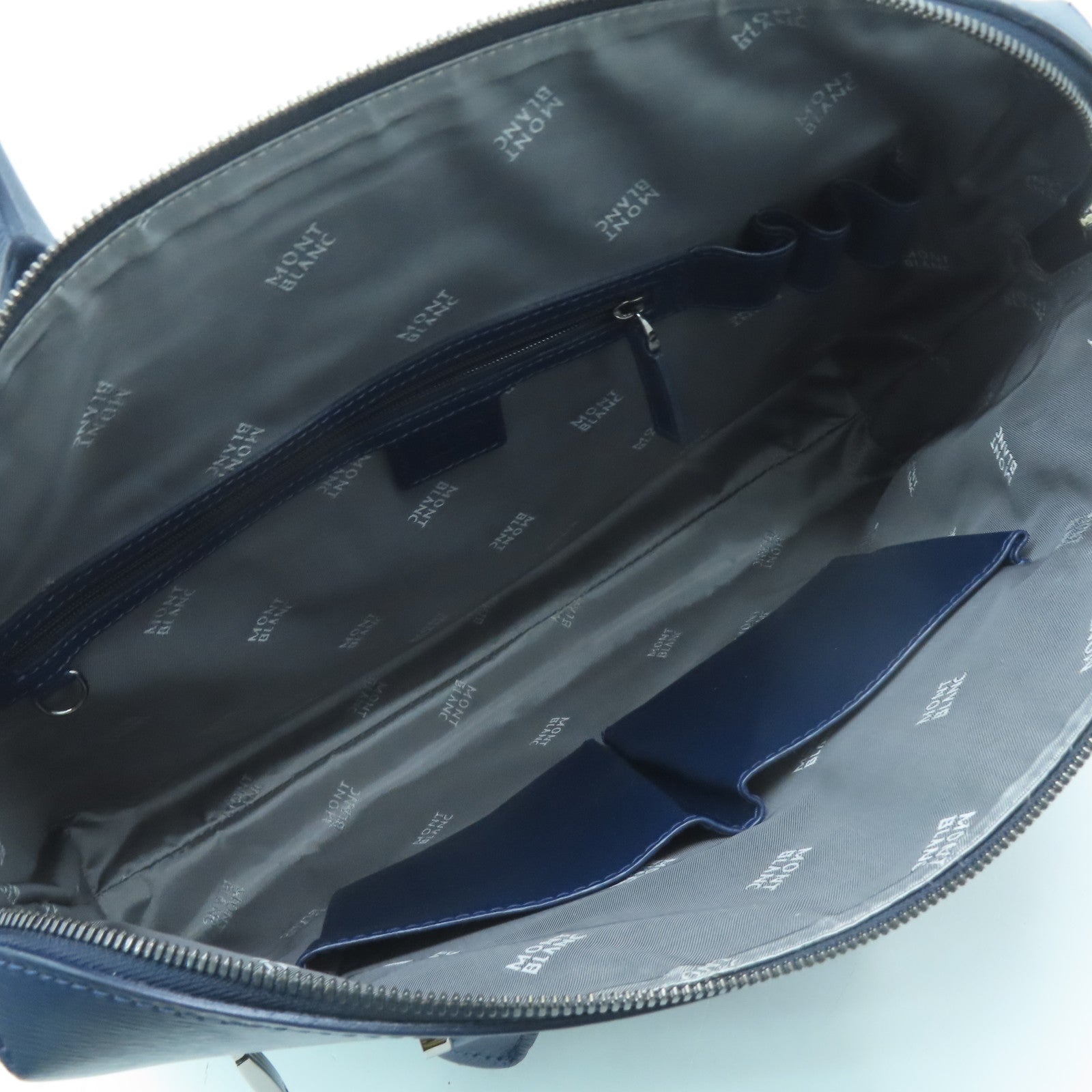MONTBLANC Cowhide Leather Document Case Silver Buckle Briefcase Dark Blue