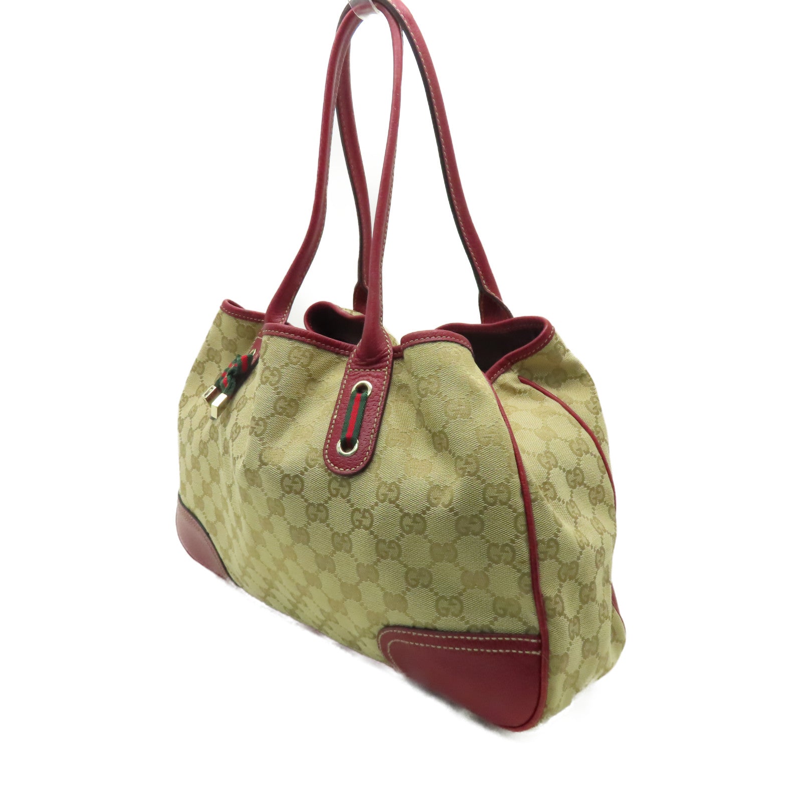 GUCCI 帆布Tote Bag金扣手挽袋紅色/啡色