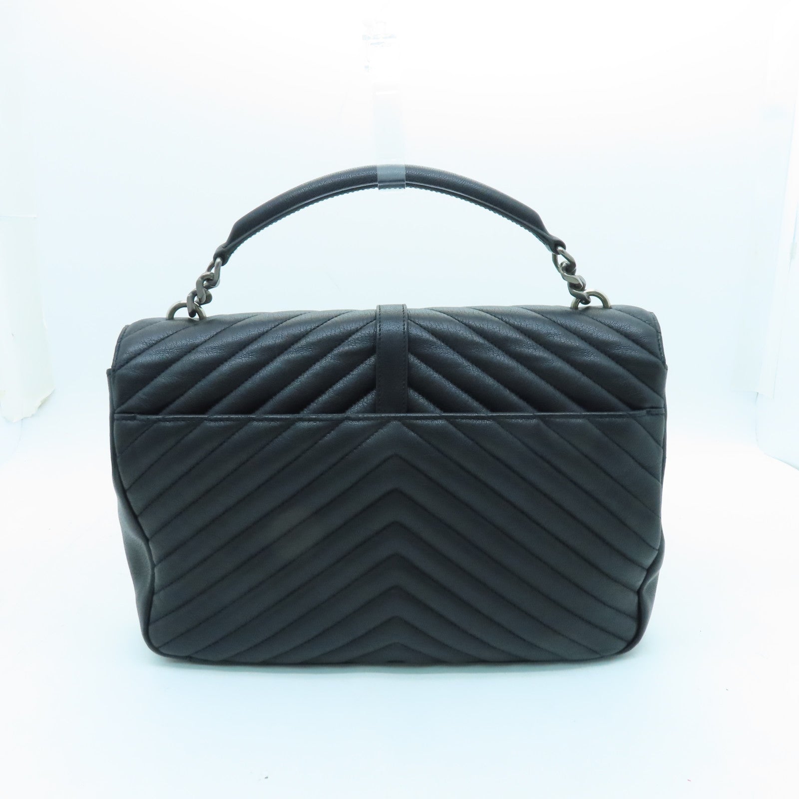 SAINT LAURENT Cowhide Leather 2way Shoulder Bag Silver Buckle Handle Shoulder Bag Black