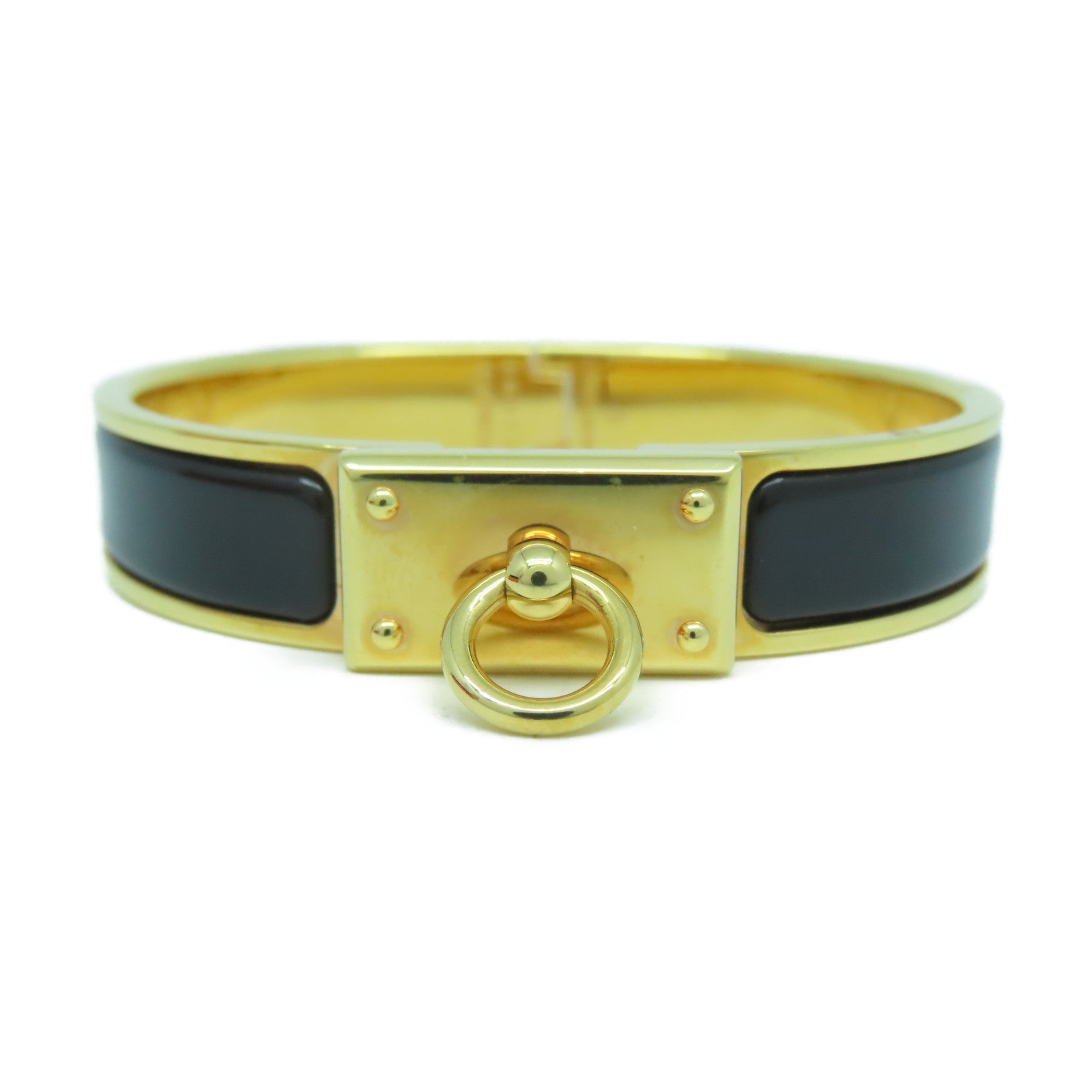HERMES 金屬Clic Anneau Bracelet手鐲黑色/金色