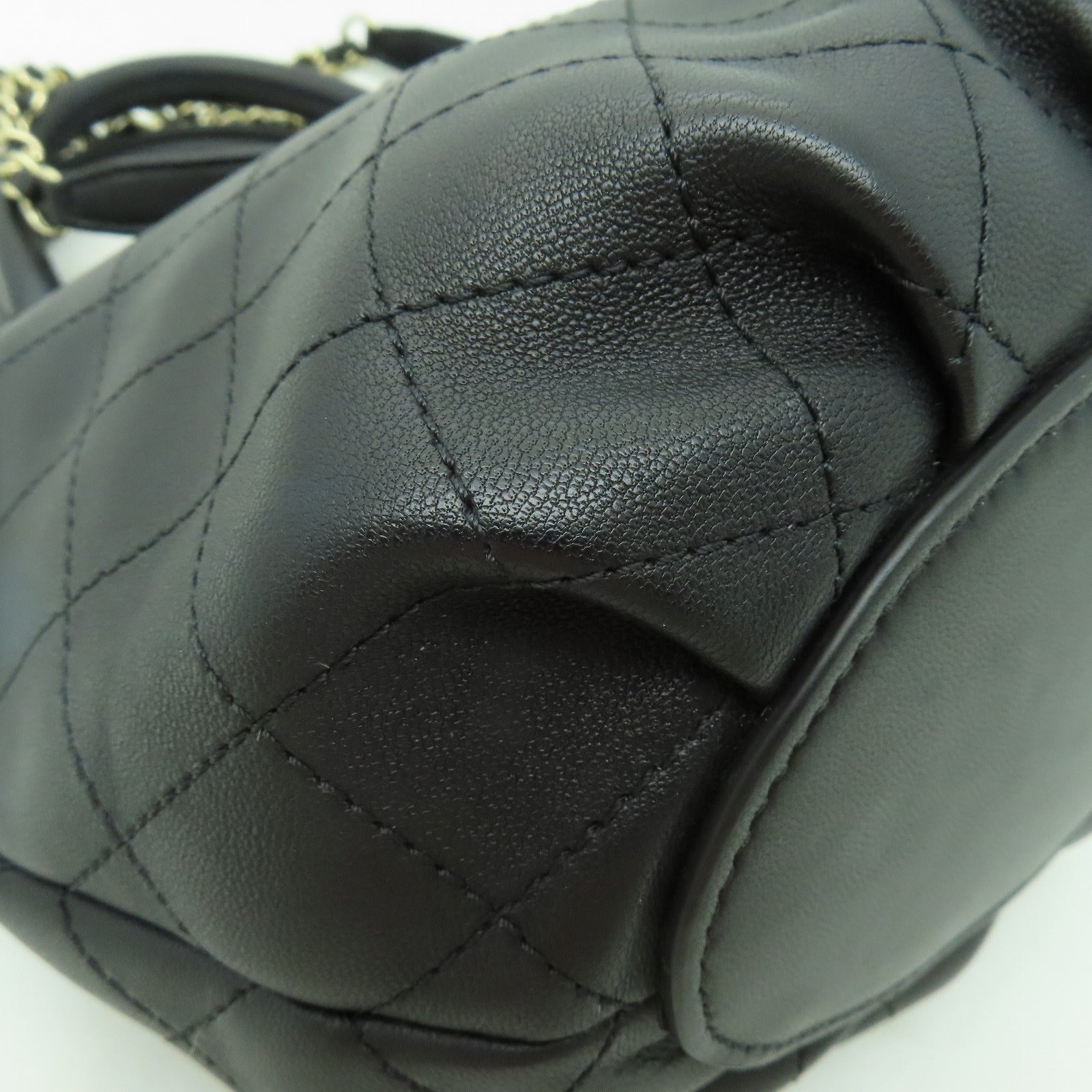CHANEL 菱格牛皮皮革2way Shoulder Bag金扣手挽肩背兩用袋黒色