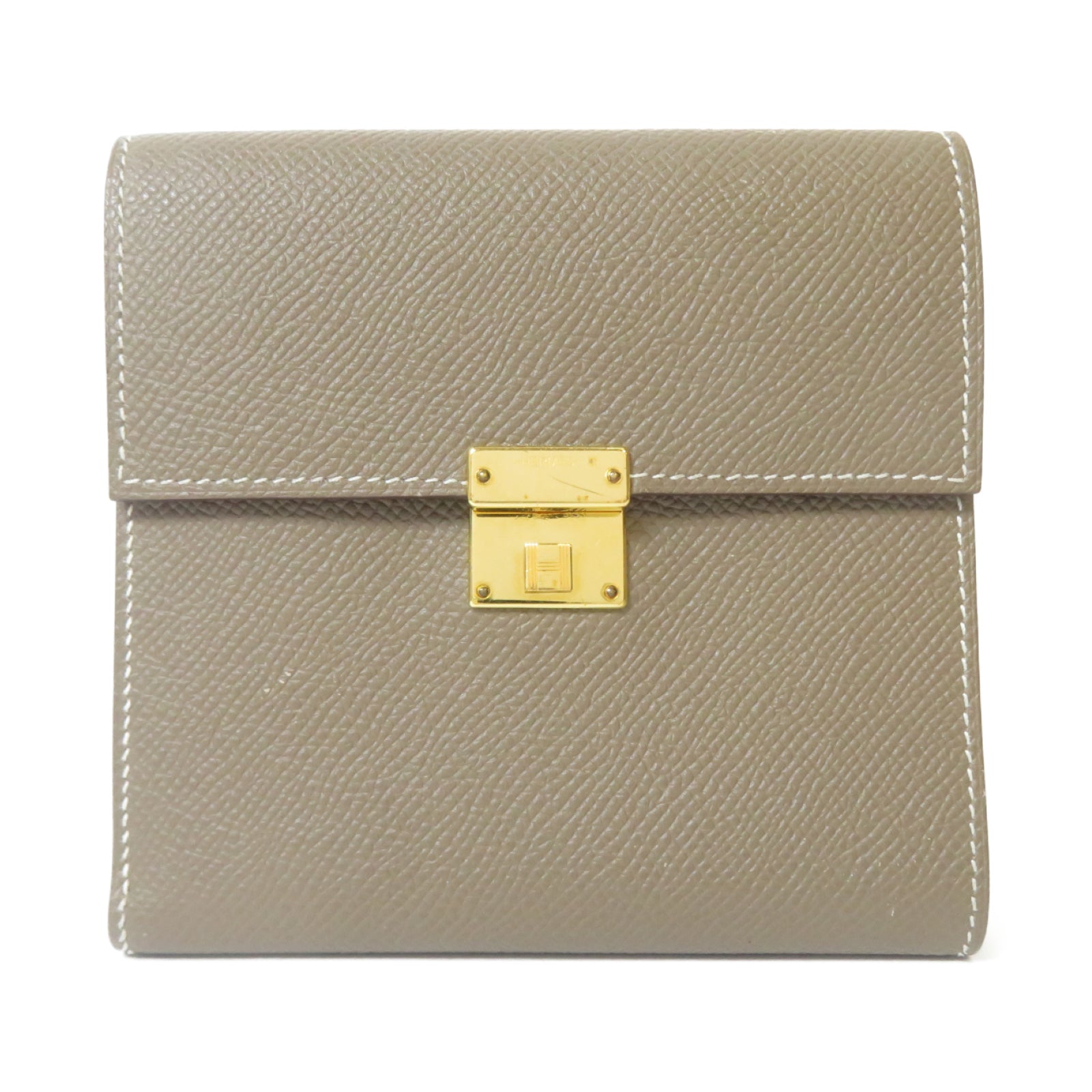 HERMES Epsom皮革Wallet金扣錢包Etoupe大象灰色