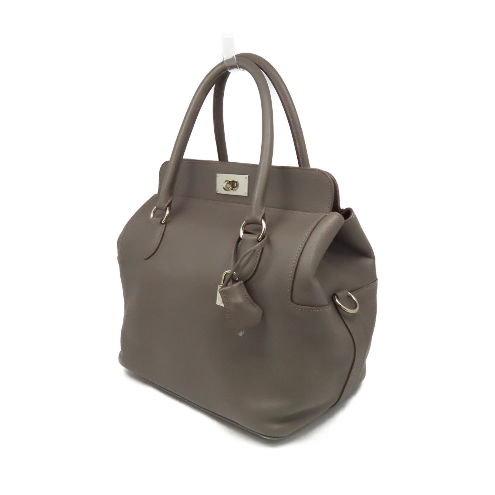 HERMES Evercolor皮革Toolbox 26 2Way Shoulder Bag銀扣手挽肩背兩用袋Etain/錫灰色