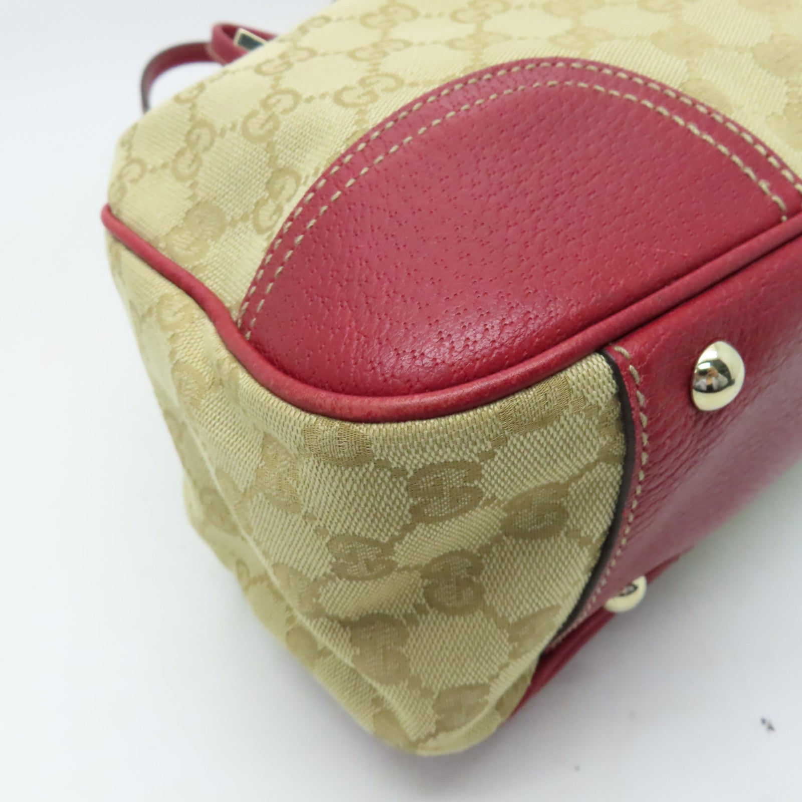 GUCCI 帆布Tote Bag金扣手挽袋紅色/啡色