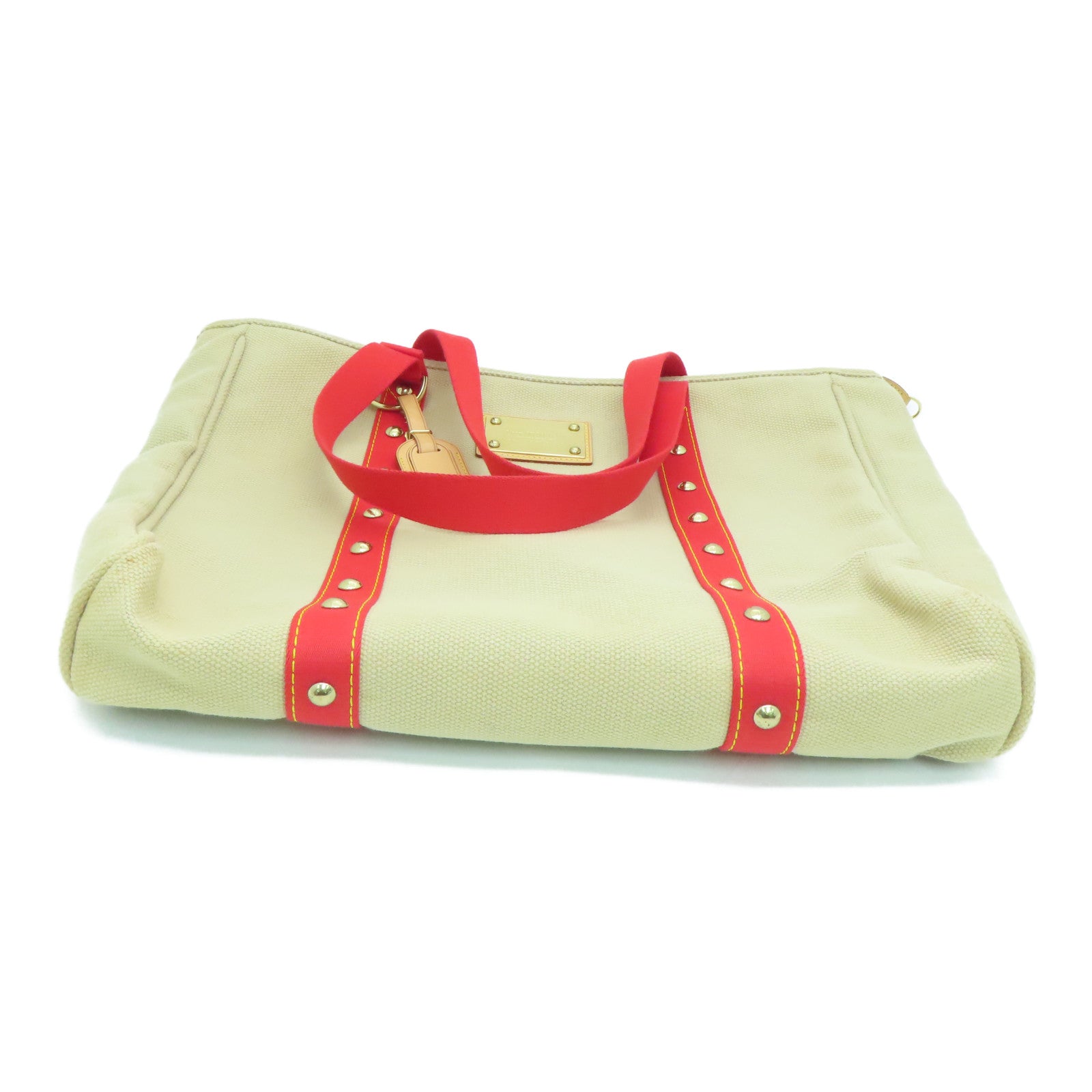 LOUIS VUITTON 帆布Cabas GM金扣手挽袋/肩背袋米色/紅色
