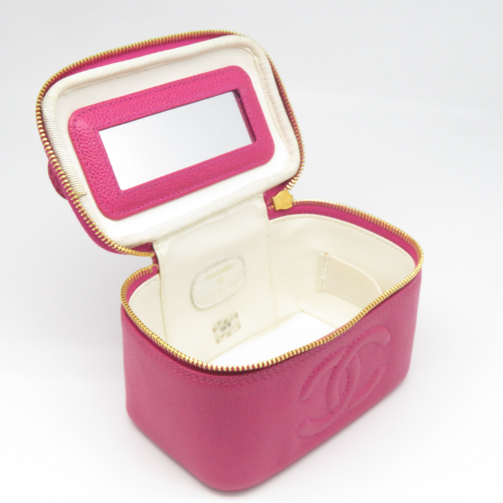 CHANEL Caviar皮革Vintage Vanity Case金扣手挽袋粉紅色
